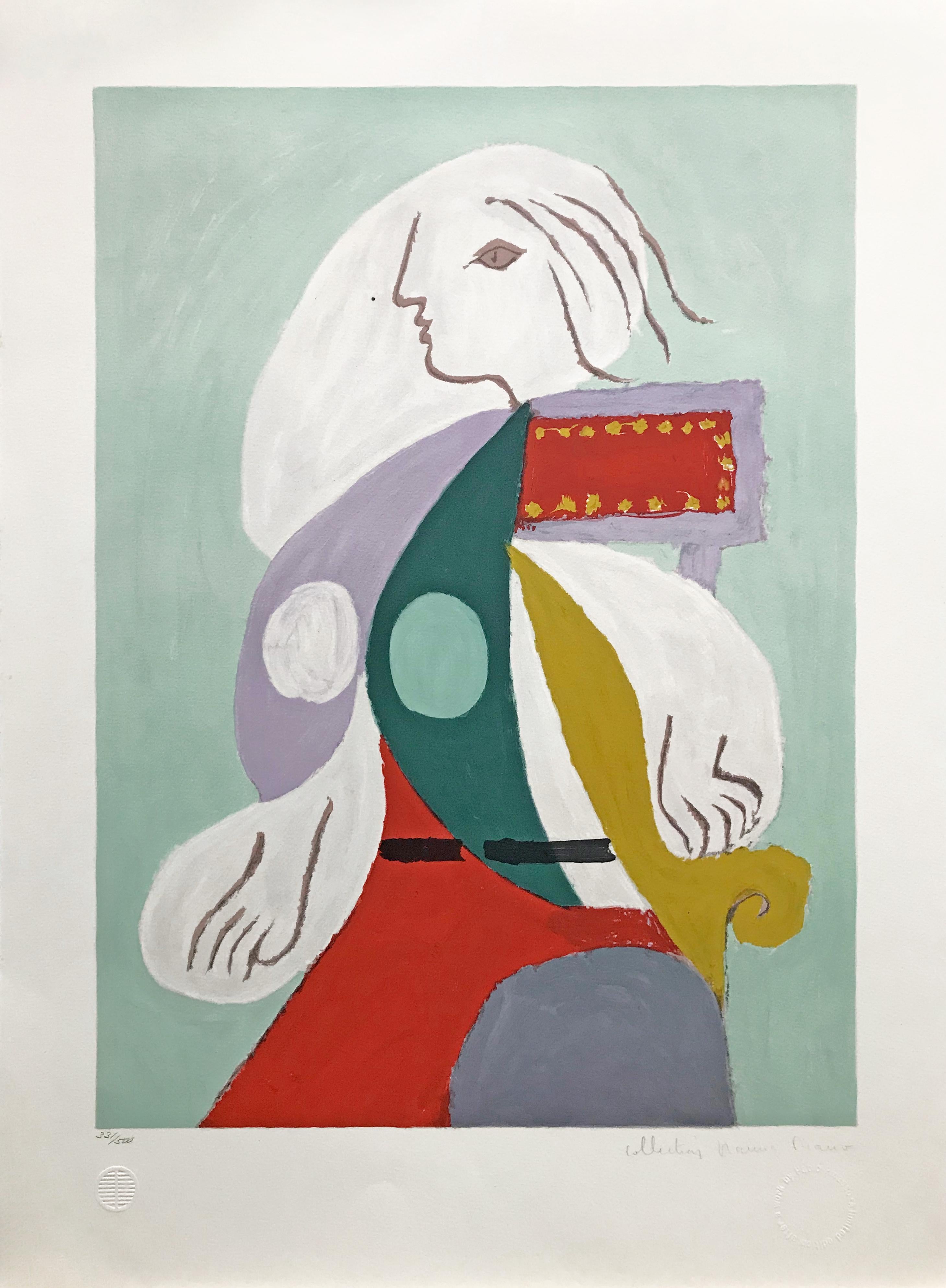 (after) Pablo Picasso Portrait Print - FEMME A LA ROBE MULTICOLORE