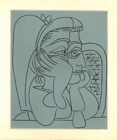 Femme Accoudée - Original Linocut After Pablo Picasso - 1962