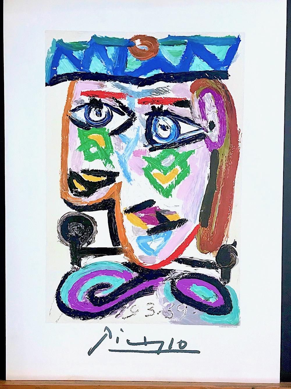 Femme au Beret, lithographie, portrait de tête abstraite, visage couleur arc-en-ciel - Gris Portrait Print par (after) Pablo Picasso