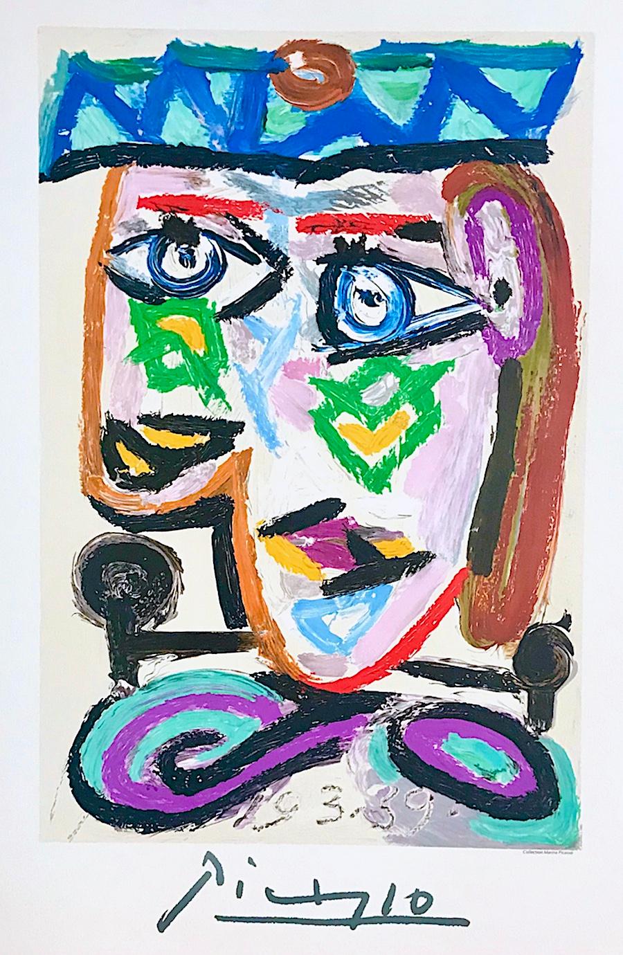 Femme au Beret, lithographie, portrait de tête abstraite, visage couleur arc-en-ciel - Print de (after) Pablo Picasso