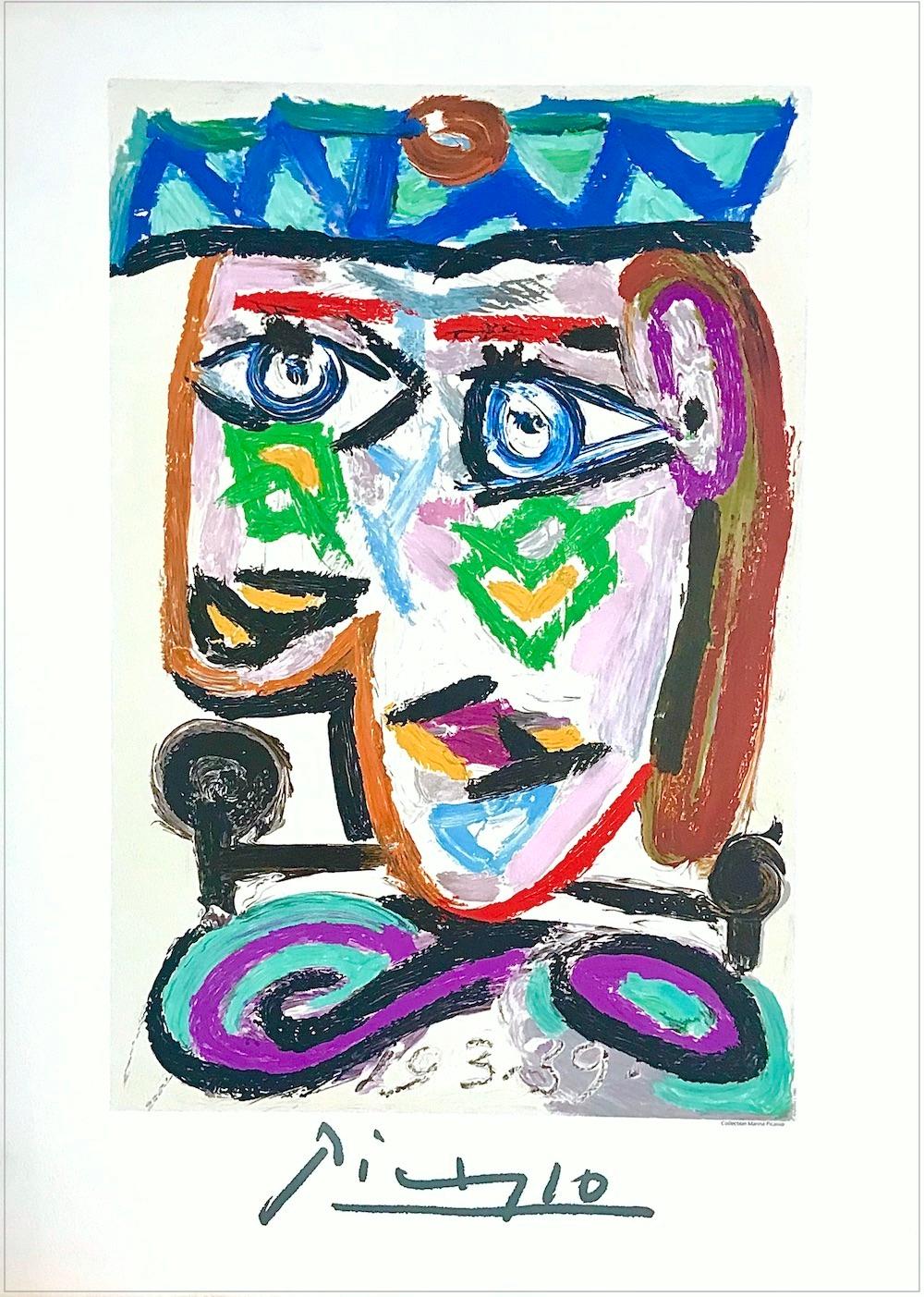 Portrait Print (after) Pablo Picasso - Femme au Beret, lithographie, portrait de tête abstraite, visage couleur arc-en-ciel