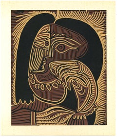 Femme au Collier - Linocut Reproduct After Pablo Picasso - 1962