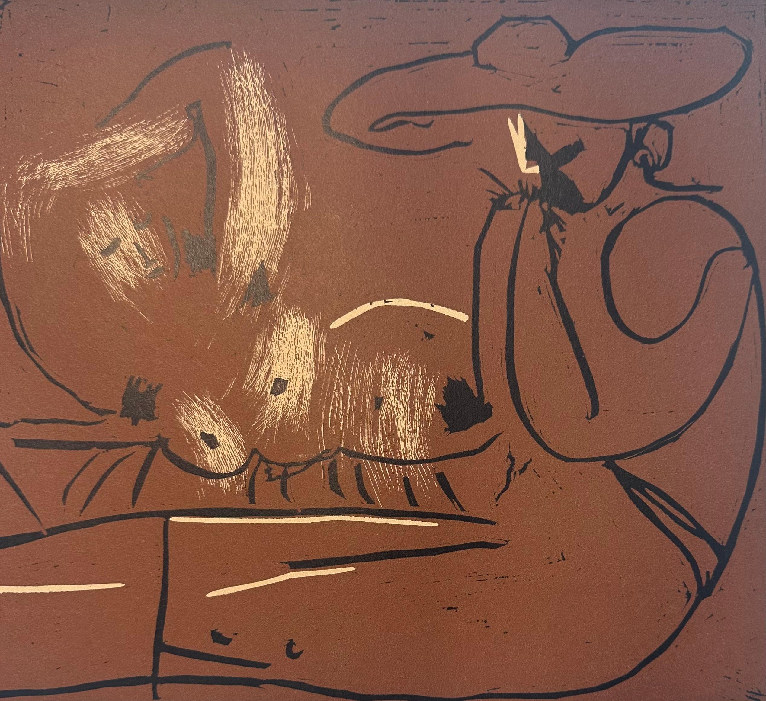 Pablo Picasso  Femme couchée et homme au grand chapeau, 1962 - Print Cubista de (after) Pablo Picasso