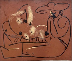 Pablo Picasso  Femme couchée et homme au grand chapeau, 1962