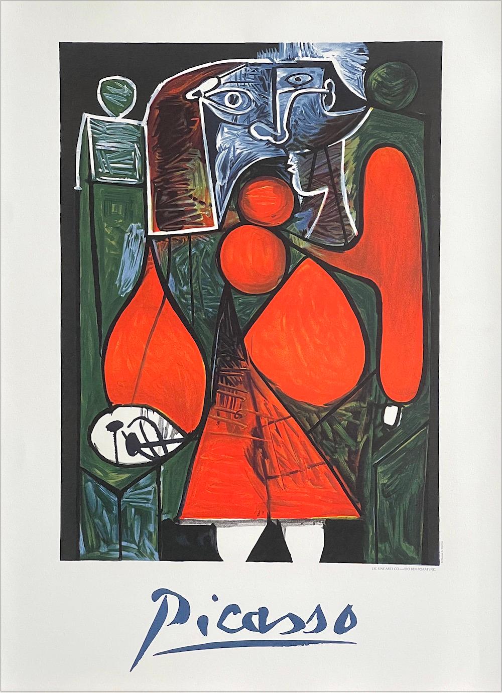 (after) Pablo Picasso Interior Print – FEMME EN ROUGE SUR FAUTEUIL Lithographie, sitzende Frau auf Sessel, rotes Kleid