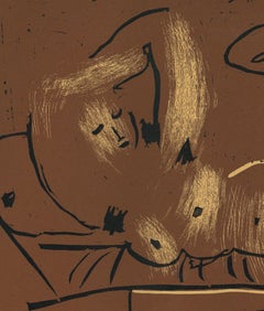 Femme Nue Couchée - Original Linocut After Pablo Picasso - 1962