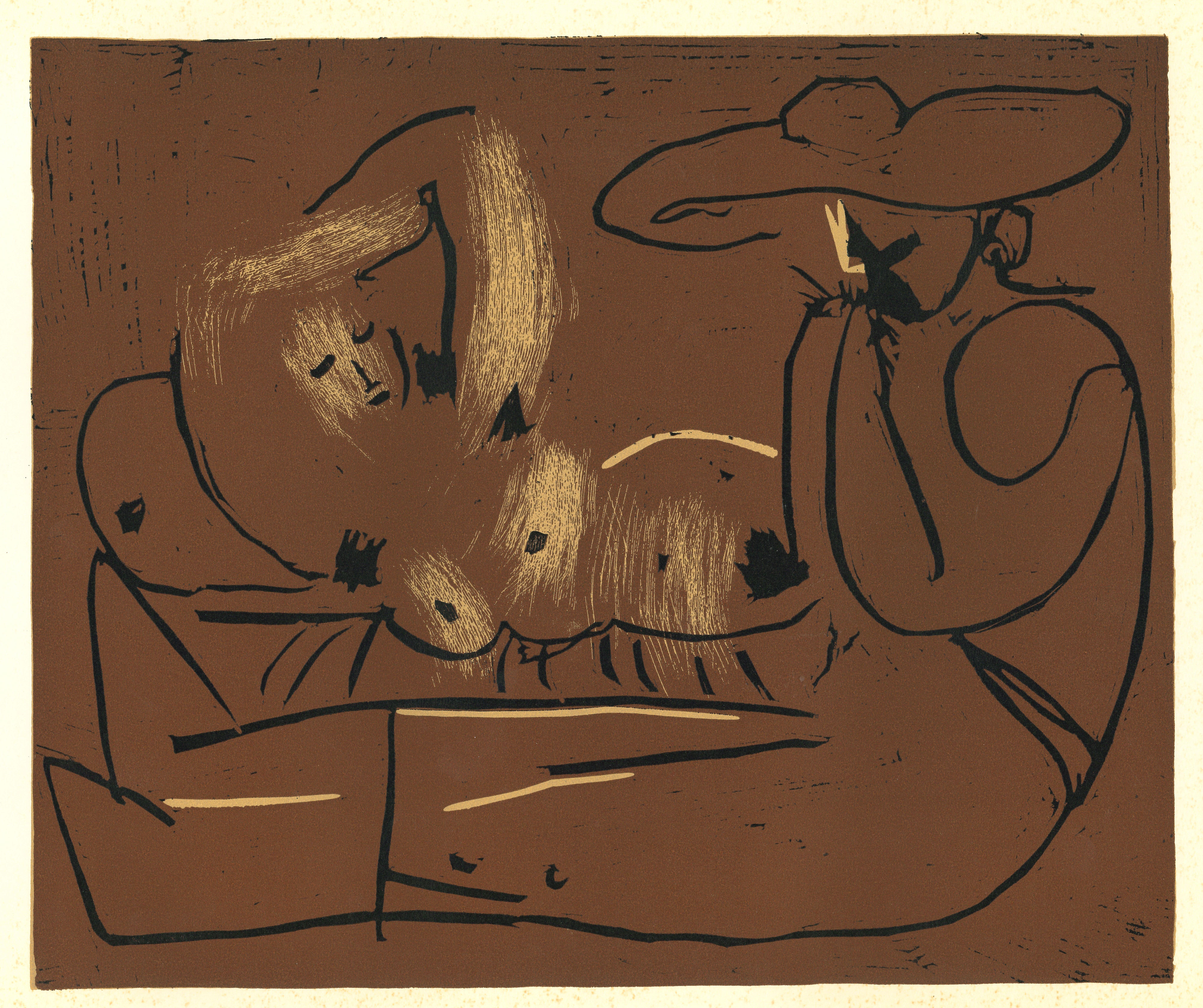 (after) Pablo Picasso Figurative Print - Femme Nue Couchée - Original Linocut After Pablo Picasso - 1962