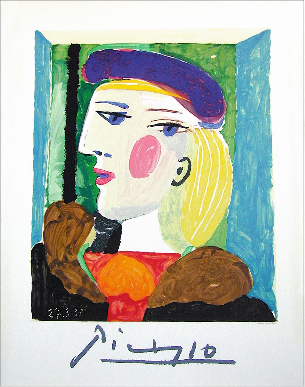 (after) Pablo Picasso Abstract Print – FEMME PROFILE (Marie Therese Walter) Lithographie, Porträt Blonde Frau mit blauem Beret