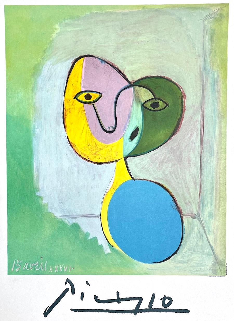 FIGURE(Marie-Thérèse Walter) Lithograph, Playful Abstract Portrait, Pastel Green - Print by (after) Pablo Picasso