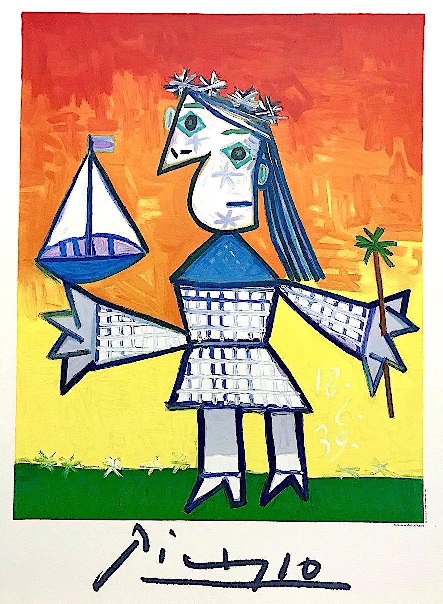 Fillette Couronee au Bateau, Lithographie, Jeune fille avec voilier, Portrait d'enfant en bâton - Print de (after) Pablo Picasso