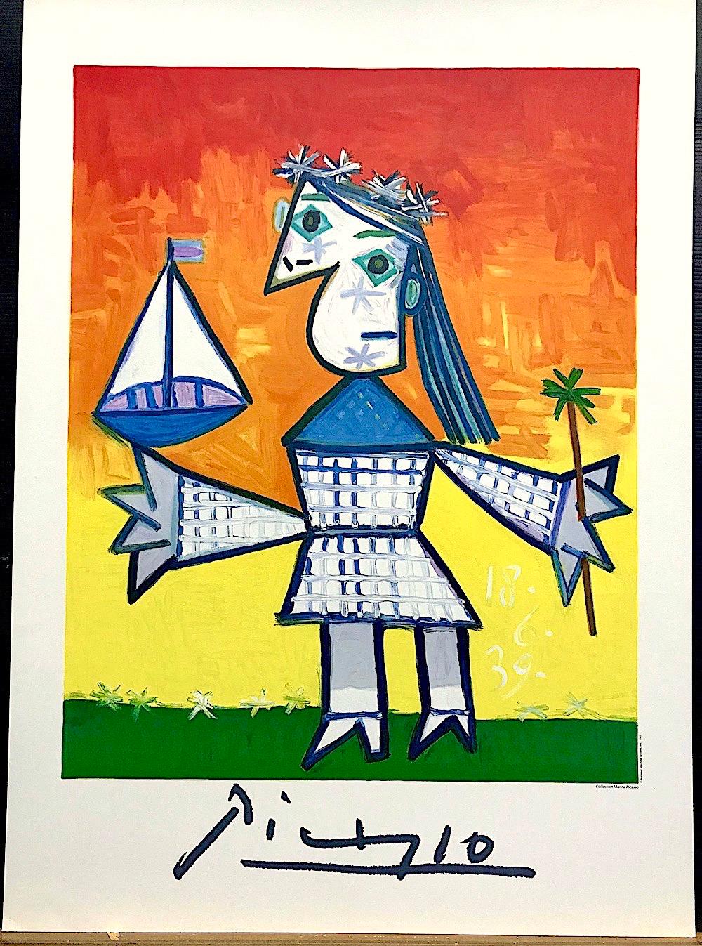 Fillette Couronee au Bateau, Lithographie, Jeune fille avec voilier, Portrait d'enfant en bâton - Abstrait Print par (after) Pablo Picasso