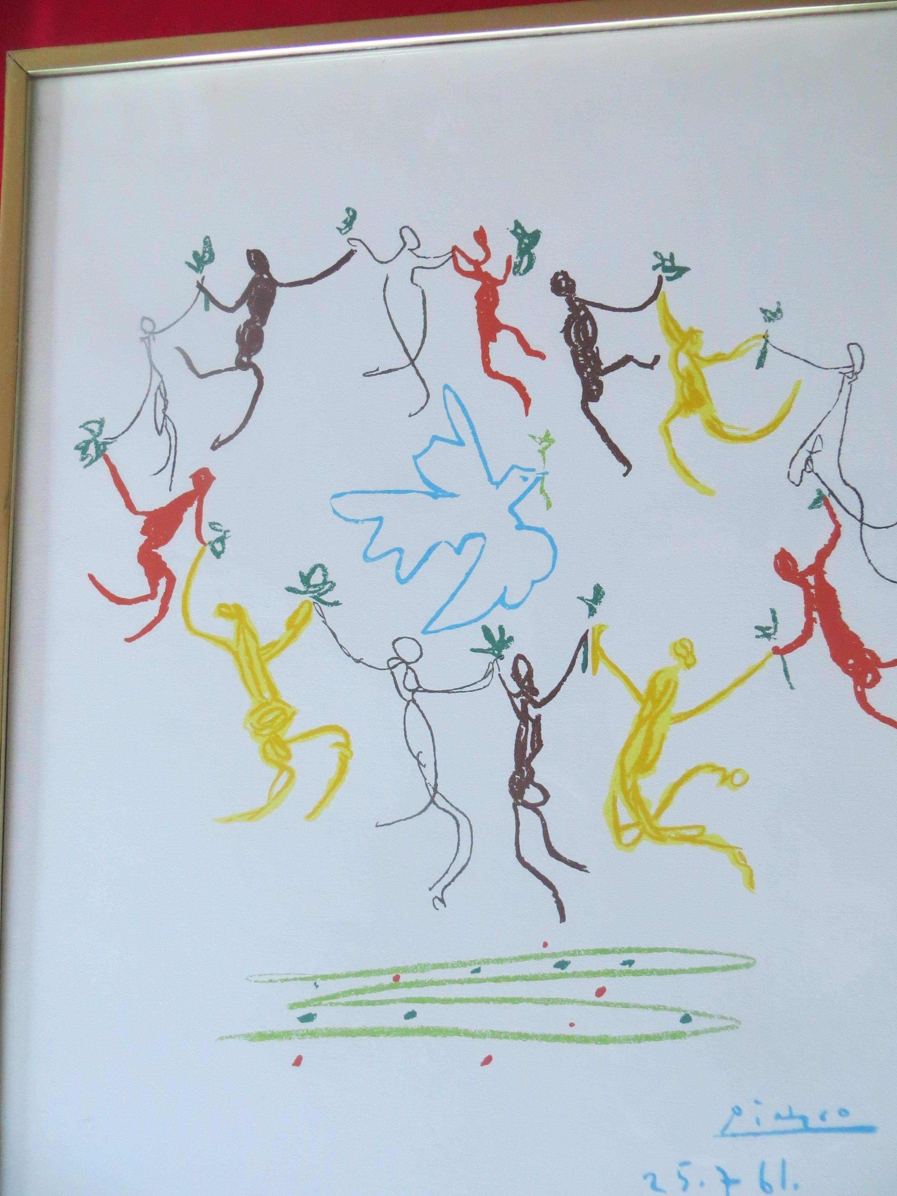 Pablo Picasso Ronde au Soleil (Sun Circle), 1961 comes alive as the figures frolic happily in a circle, reminiscent of the “Sardana,” a traditional Catalonian dance that appears in Picasso’s body of work. Some figures clutch flowers in their hands,