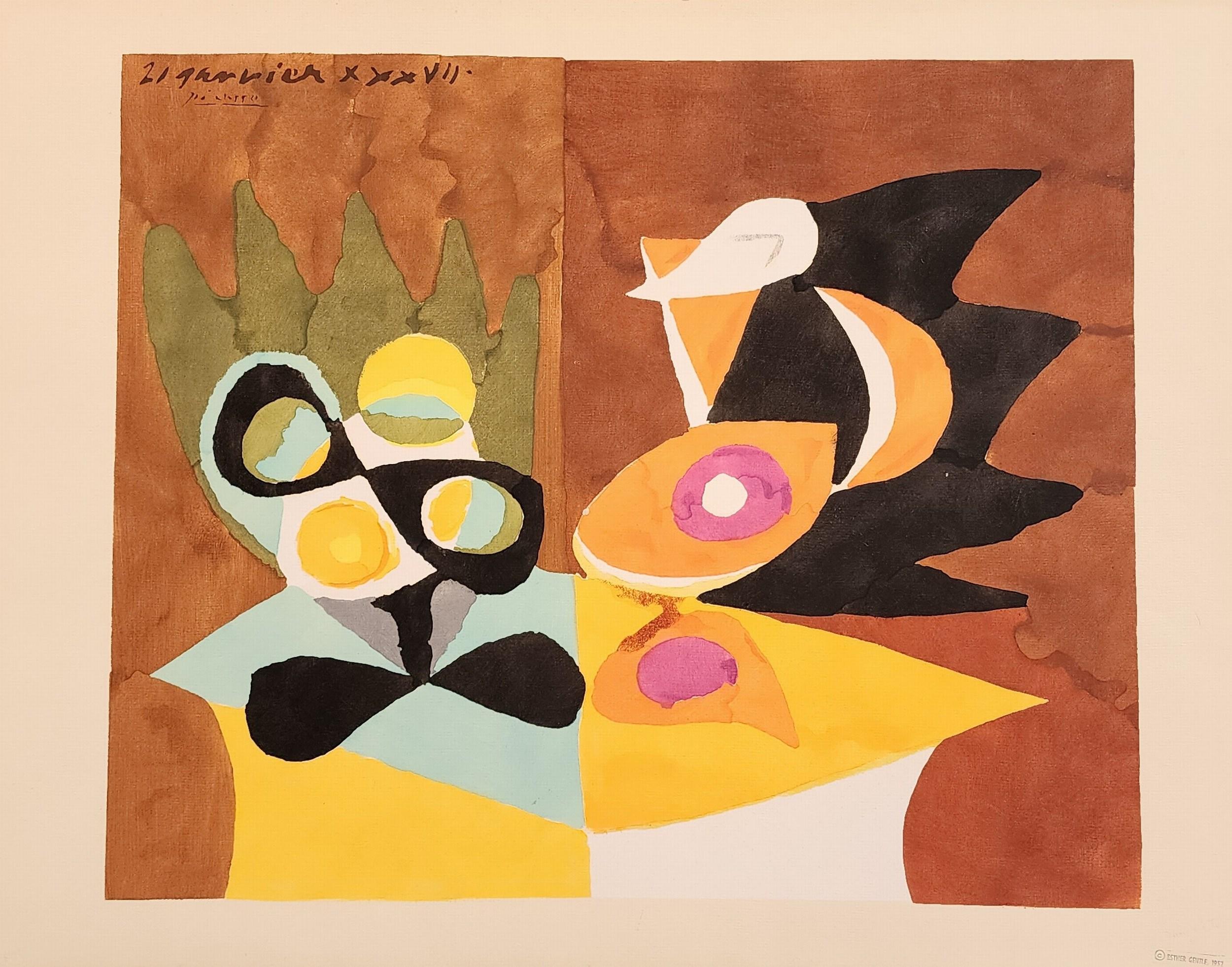 (after) Pablo Picasso Still-Life Print – Obstschale und Krug (Nature morte: Compotier et cruche  Esther Gentle) 