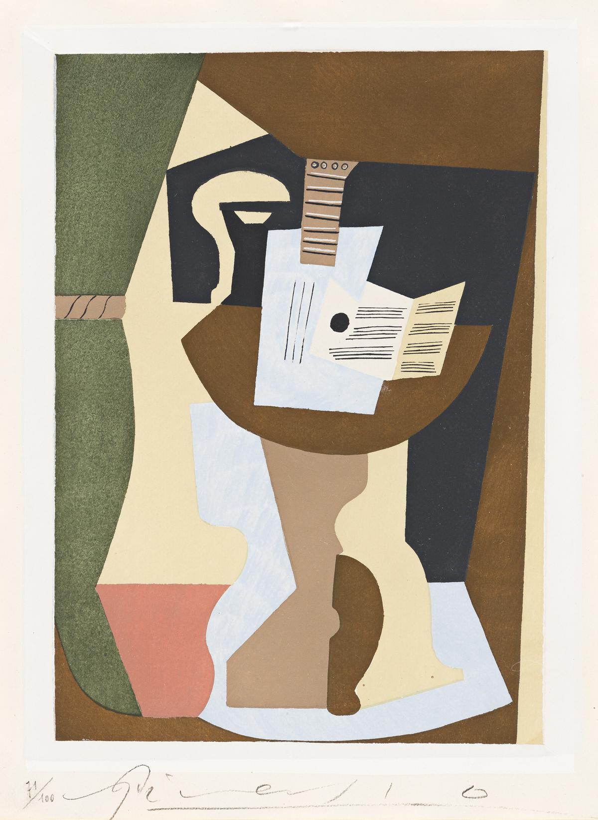 Abstract Print (after) Pablo Picasso - Guridon avec guitare et partition