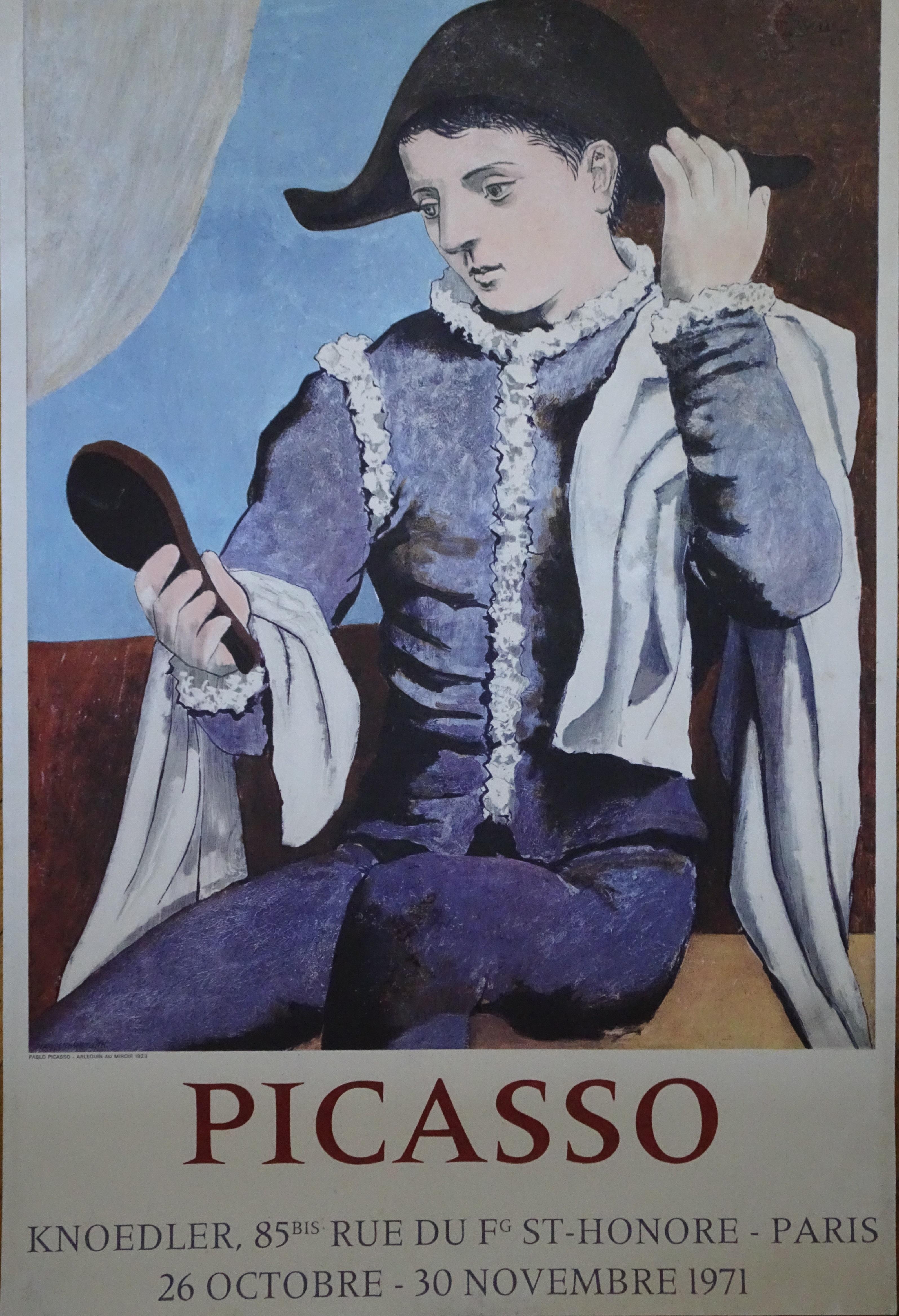 (after) Pablo Picasso Figurative Print - Harlequin - 1971 - Vintage Exhibition Poster - Modern