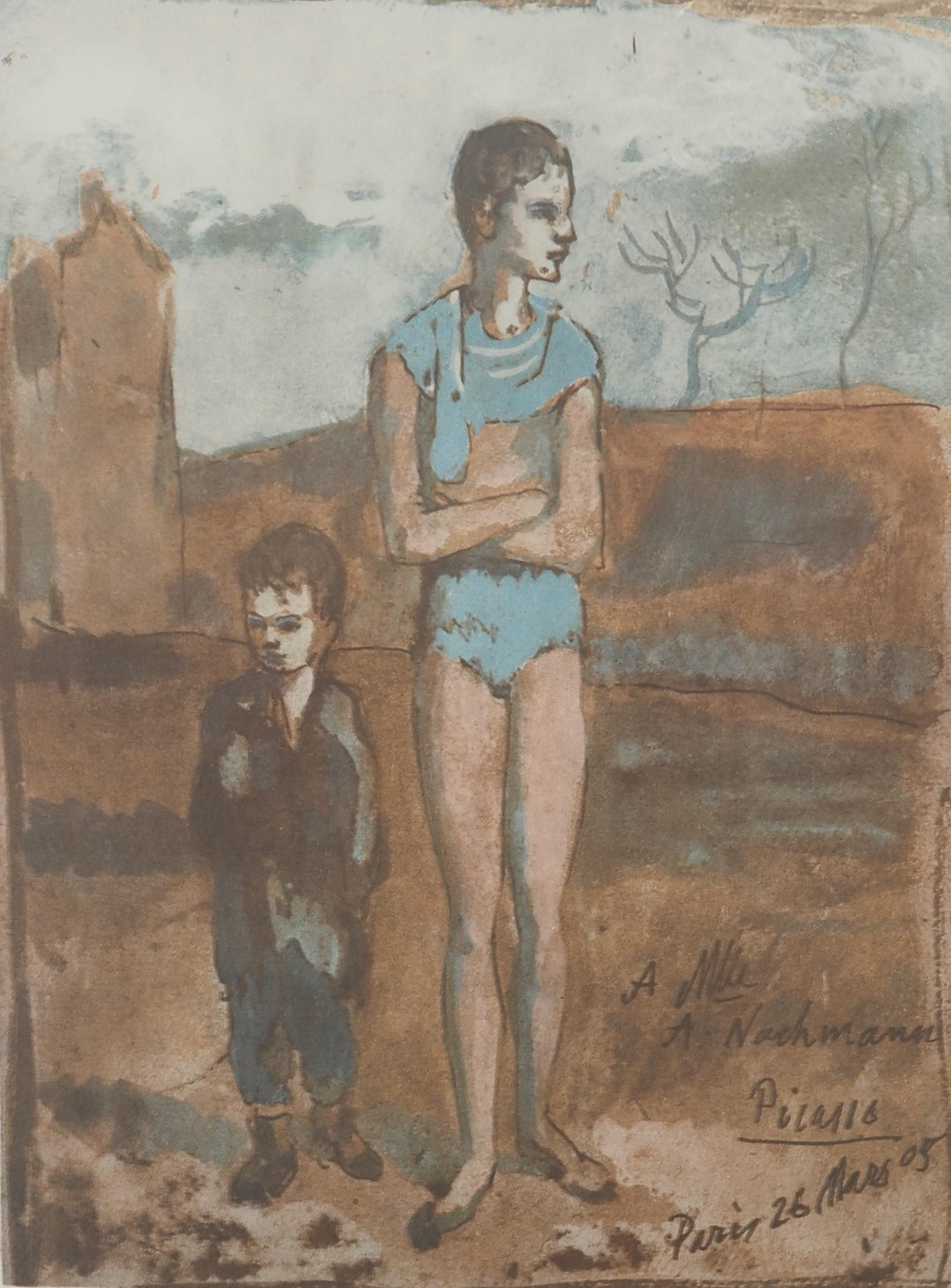 (after) Pablo Picasso Abstract Print - Harlequin in the desert landscape - Lithograph and stencil, Signed