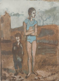 Harlequin in the desert landscape - Lithograph and stencil, Signed