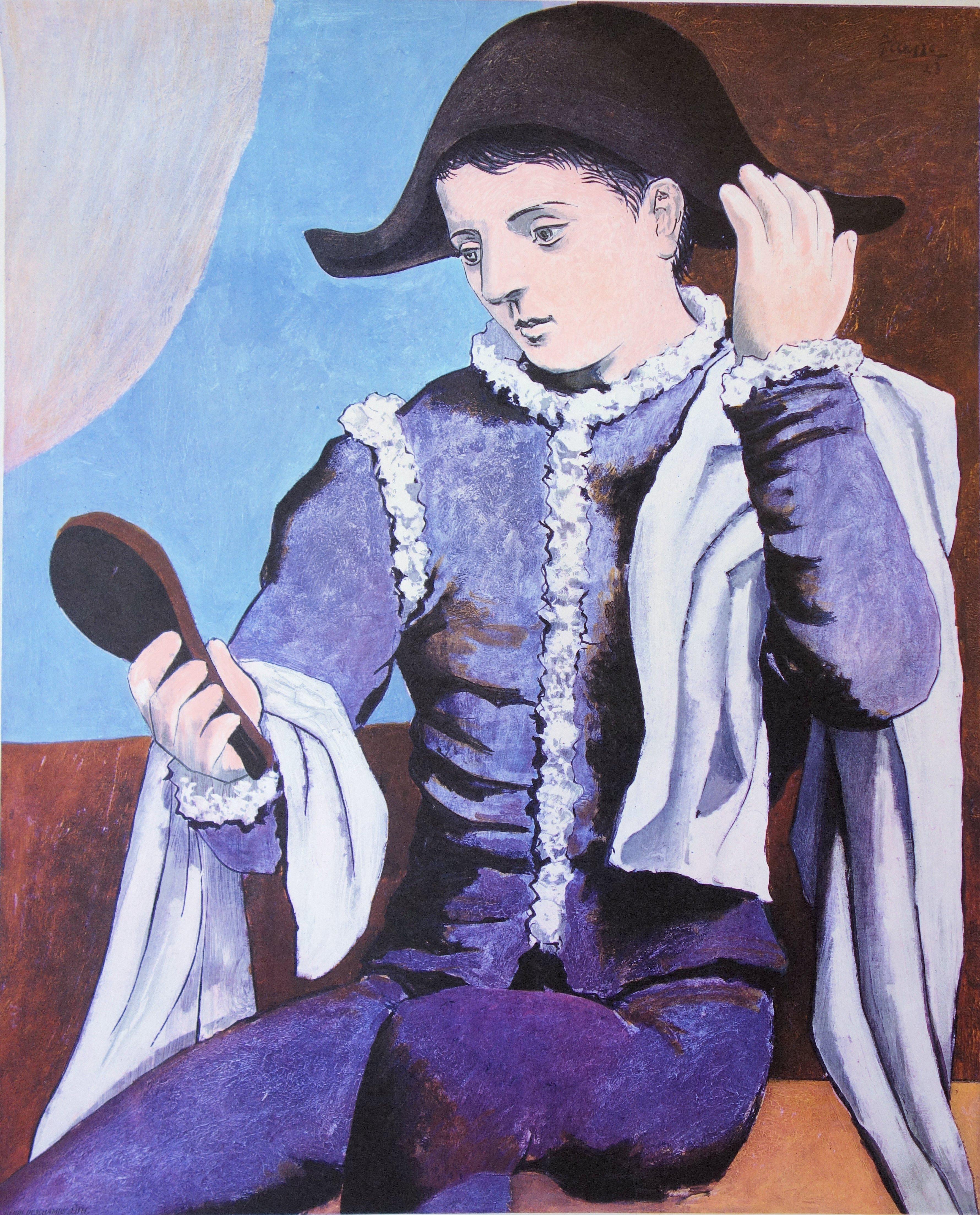 Harlequin avec un miroir - Affiche lithographique vintage (Mourlot) - Czwiklitzer #424 - Print de (after) Pablo Picasso