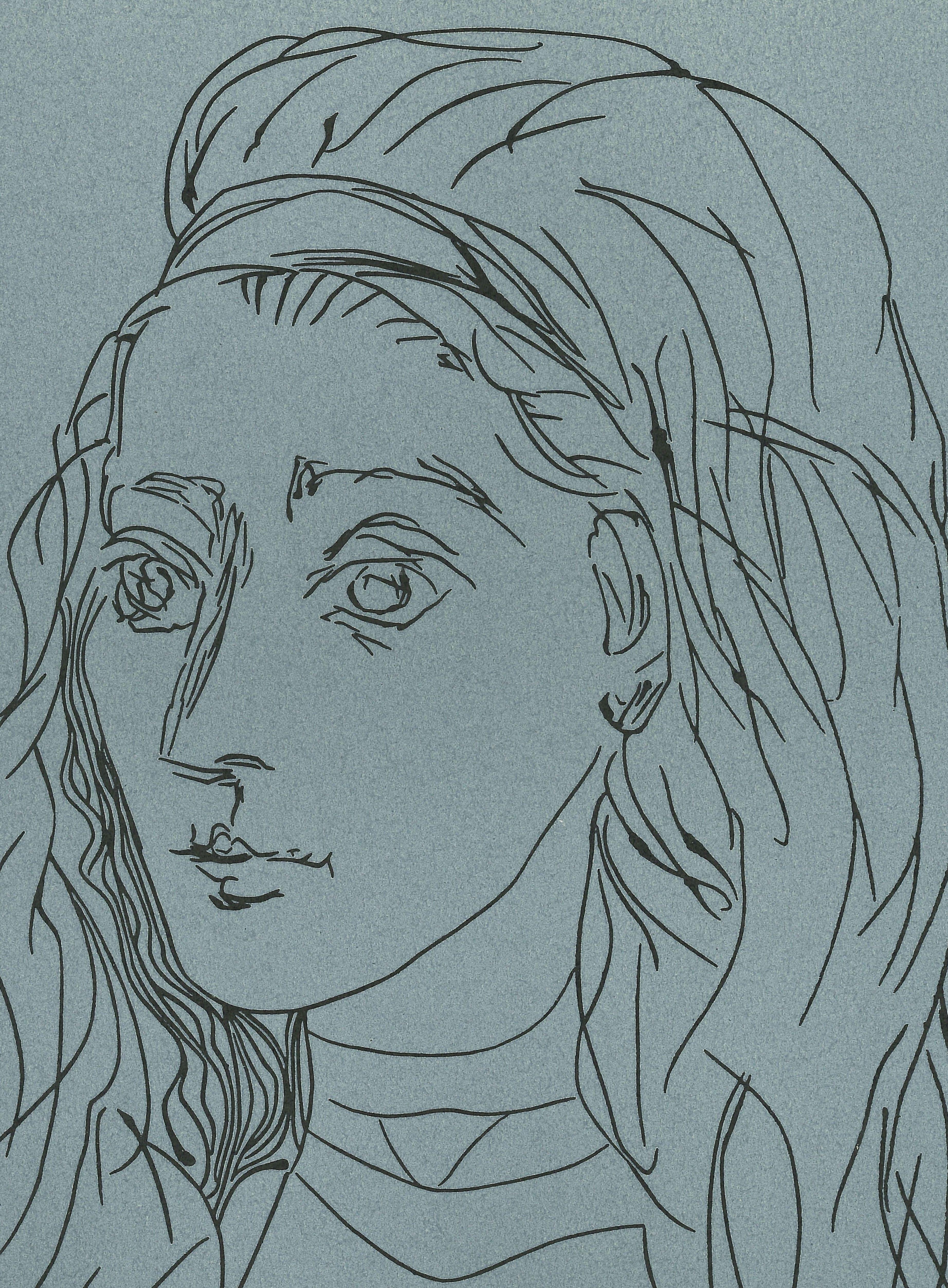 Jacqueline - Reproduction en linogravure d'après Pablo Picasso - 1962 - Print de (after) Pablo Picasso