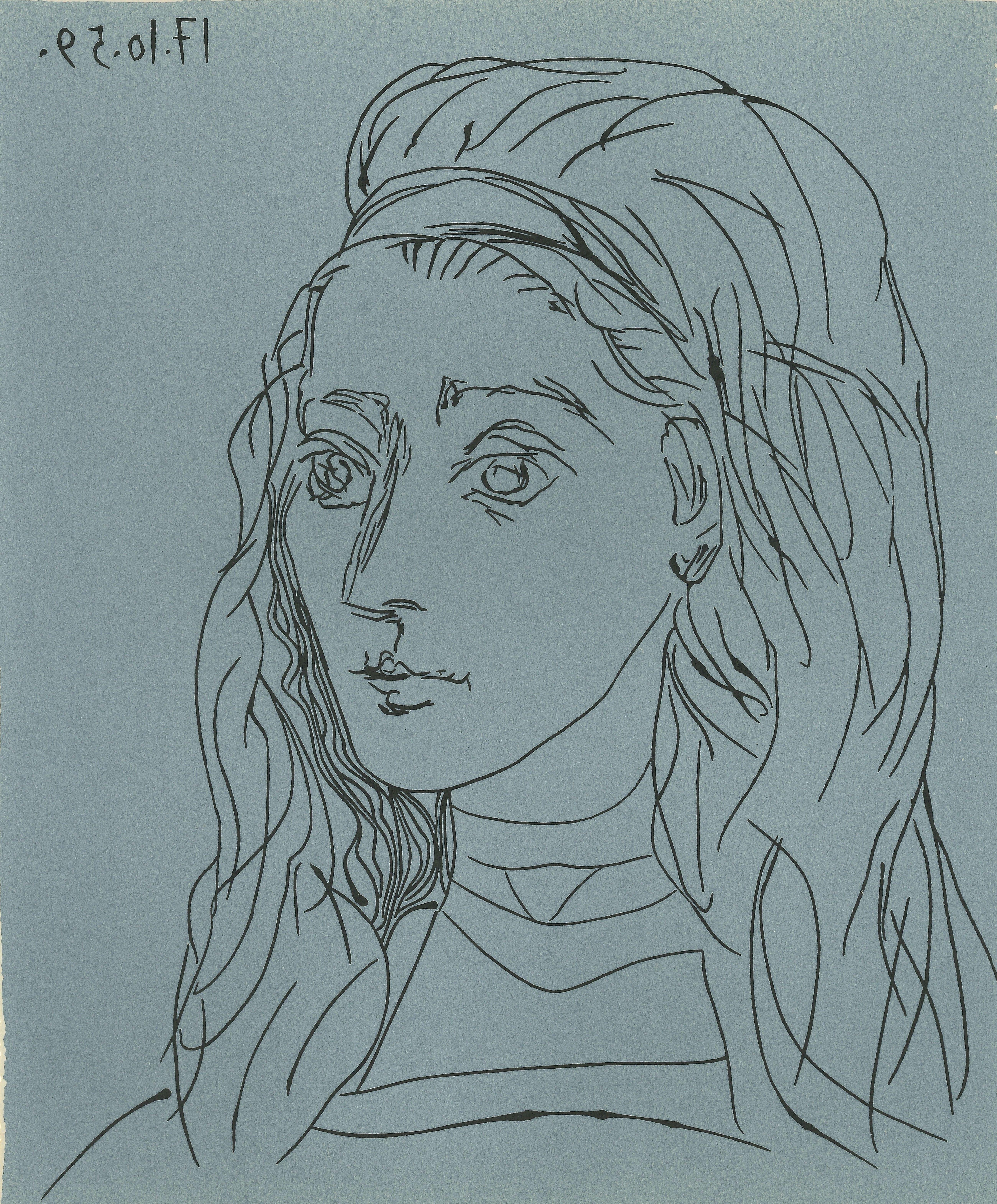 (after) Pablo Picasso Figurative Print – Jacqueline – Linocut-Reproduktion nach Pablo Picasso – 1962