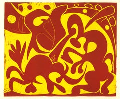 La Pique en Rouge et Jaune - Original Linocut After Pablo Picasso - 1962