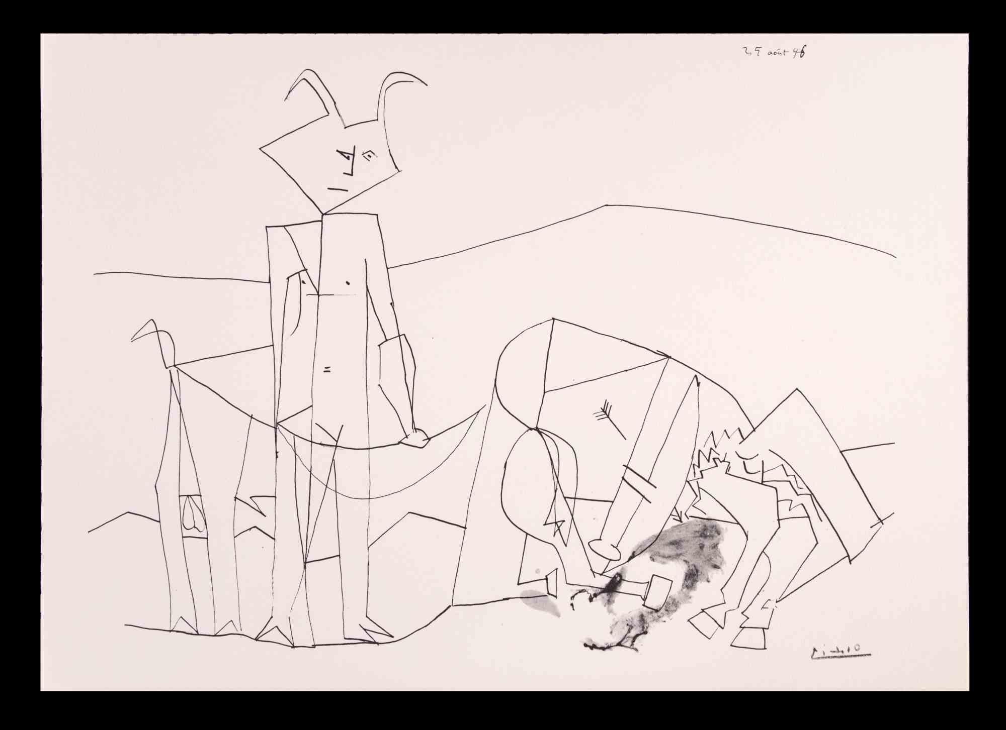 (after) Pablo Picasso Figurative Print - Le Combat des Centaures - Photolithograph after  Pablo Picasso - 1960s