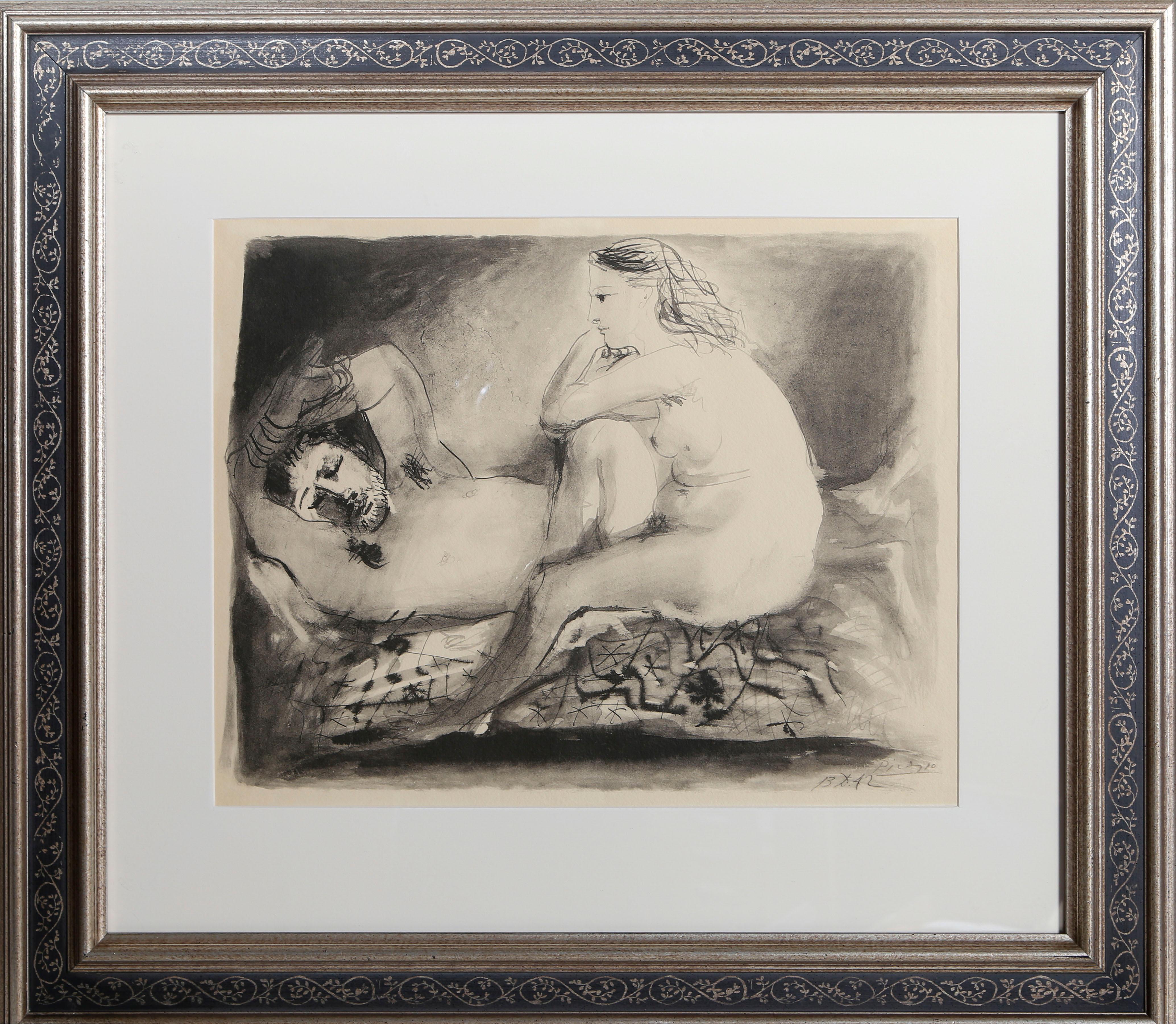 (after) Pablo Picasso Nude Print - Le Dormeur, Framed Collotype and Pochoir by Pablo Picasso
