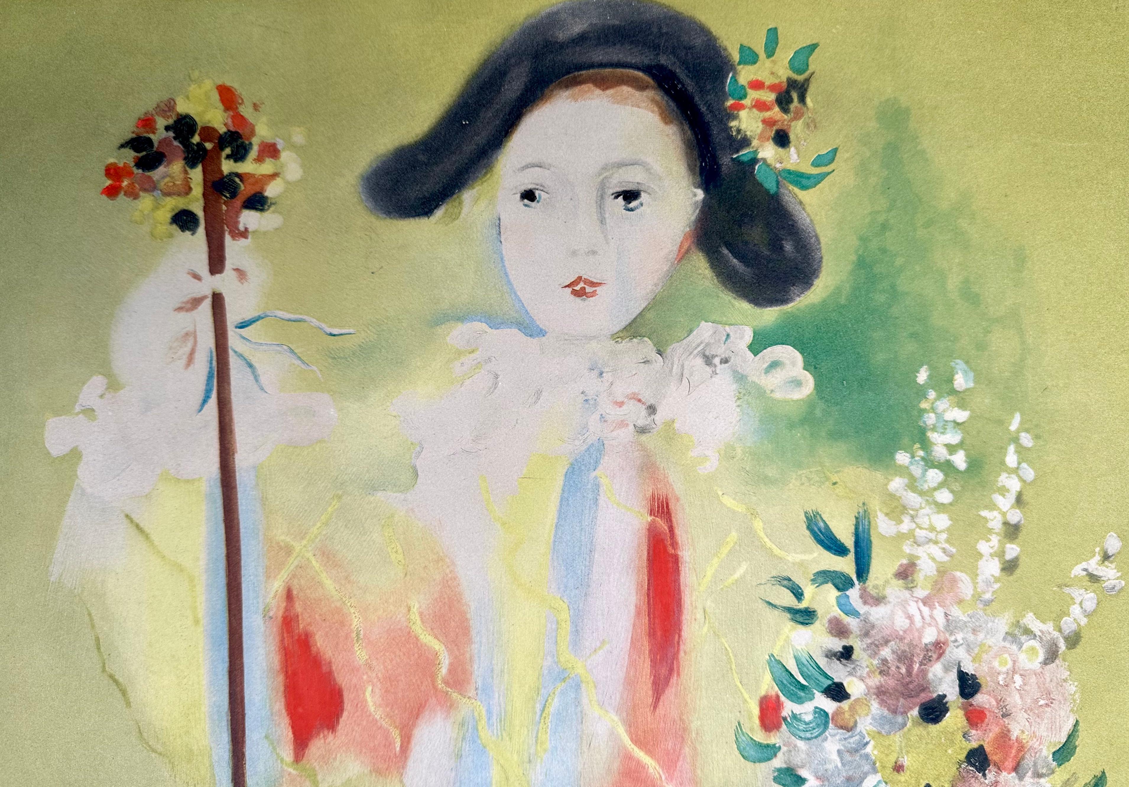Le Petit Pierrot aux Fleurs (Beige), Figurative Print, von (after) Pablo Picasso