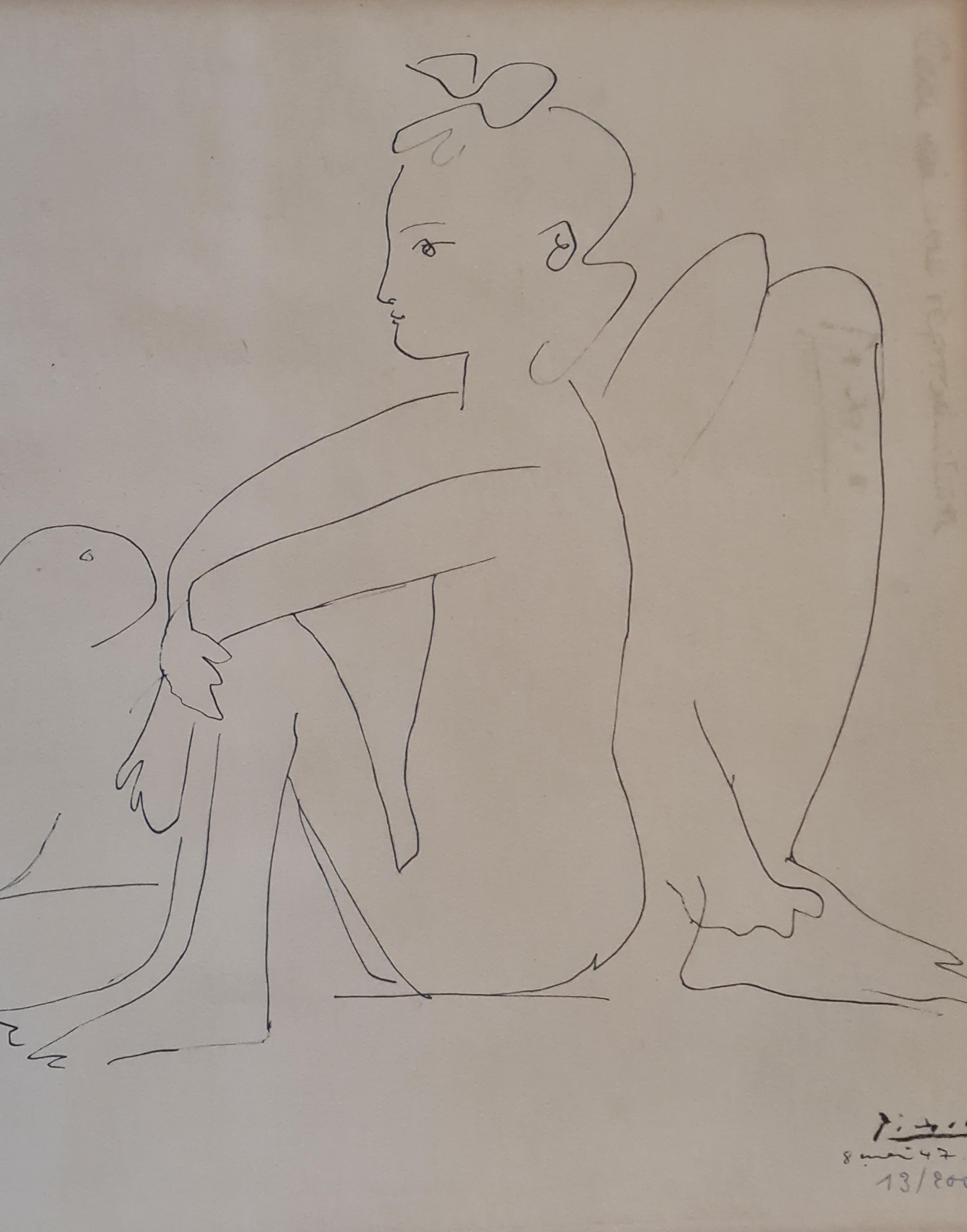 Le Repos IV, Signed/Dated Picasso 8 Mai 47 'dans la planche'. Numbered in Pencil - Brown Figurative Print by (after) Pablo Picasso
