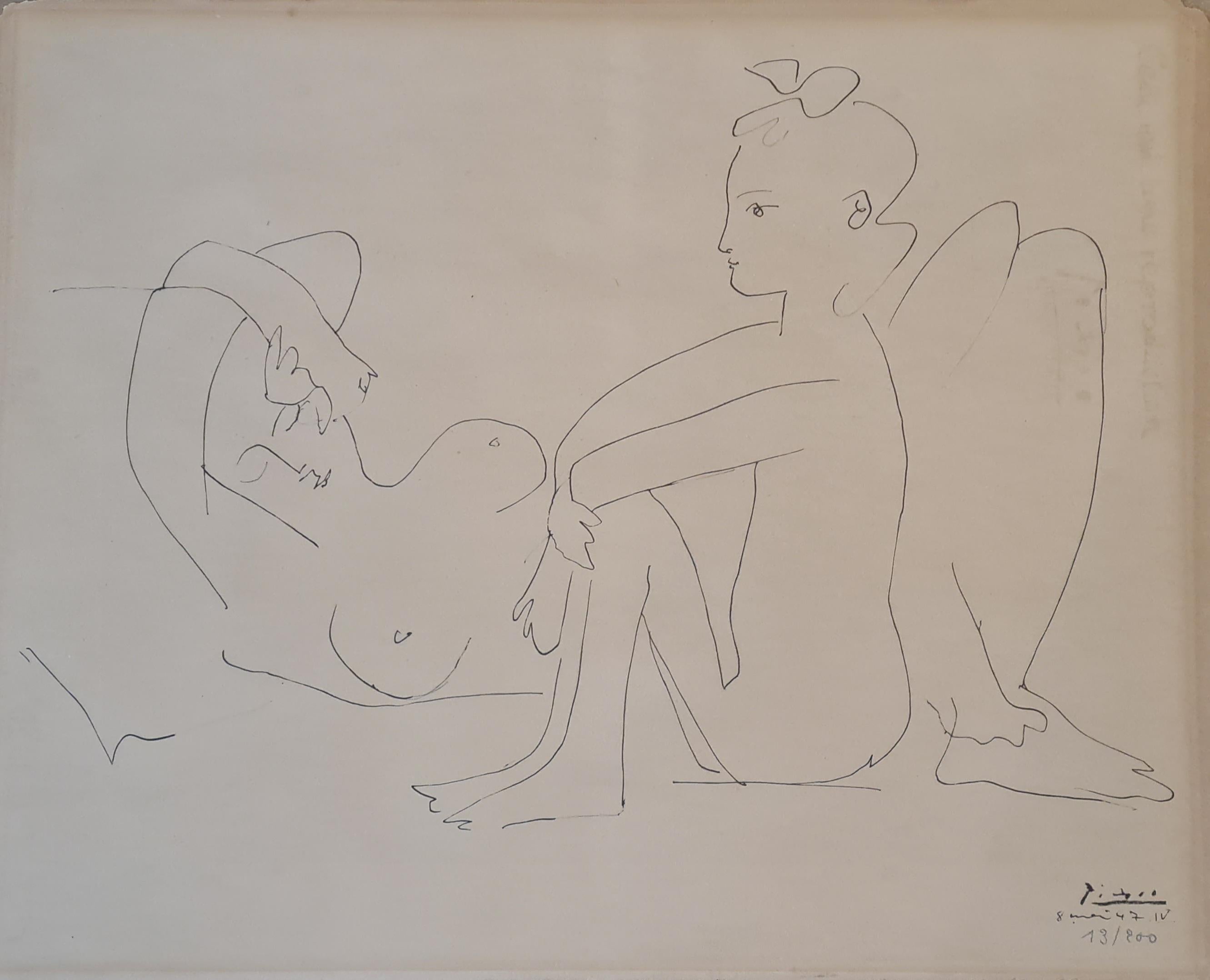 (after) Pablo Picasso Figurative Print - Le Repos IV, Signed/Dated Picasso 8 Mai 47 'dans la planche'. Numbered in Pencil