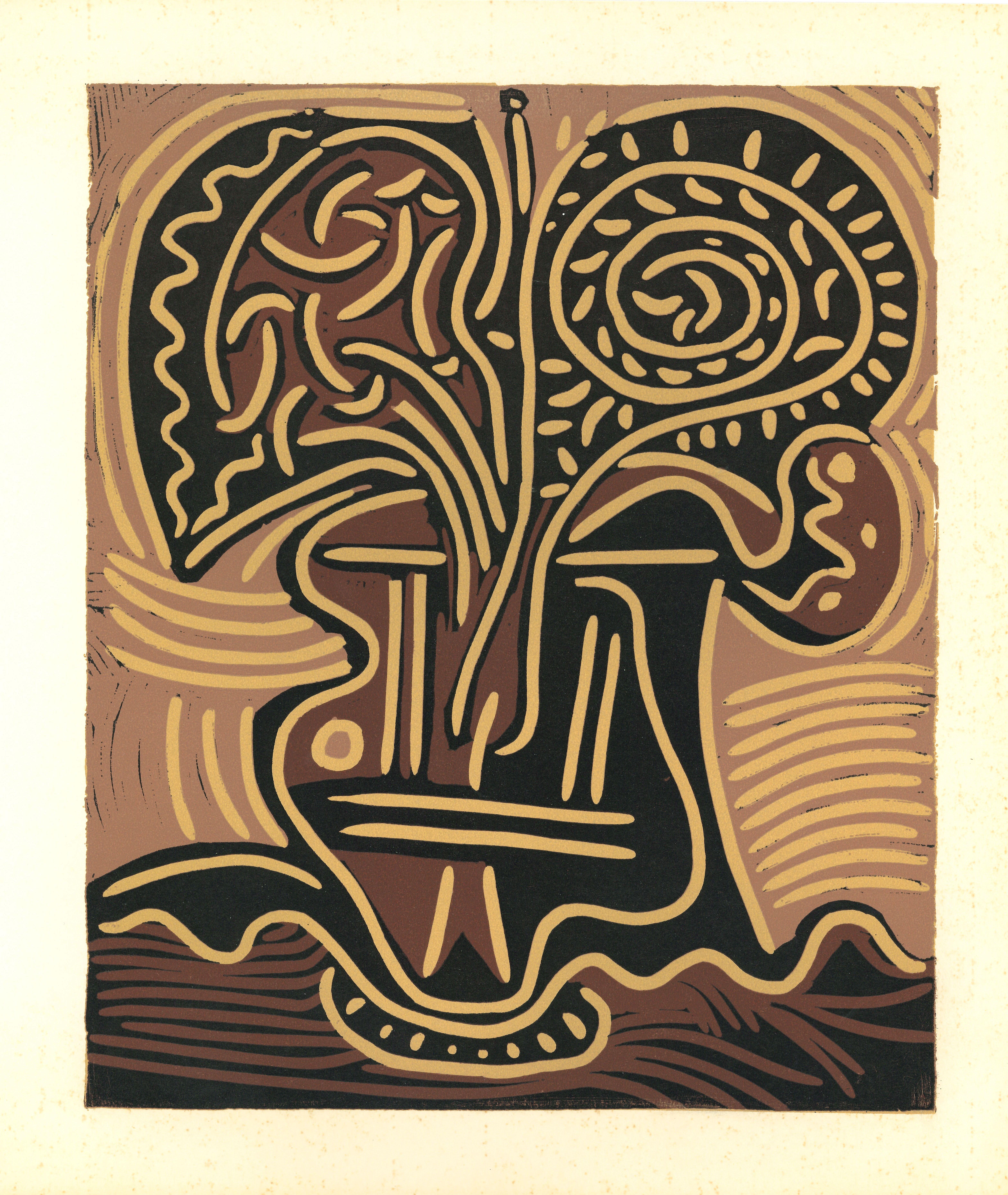 (after) Pablo Picasso Figurative Print - Le Vase de Fleurs - Original Linocut After Pablo Picasso - 1962