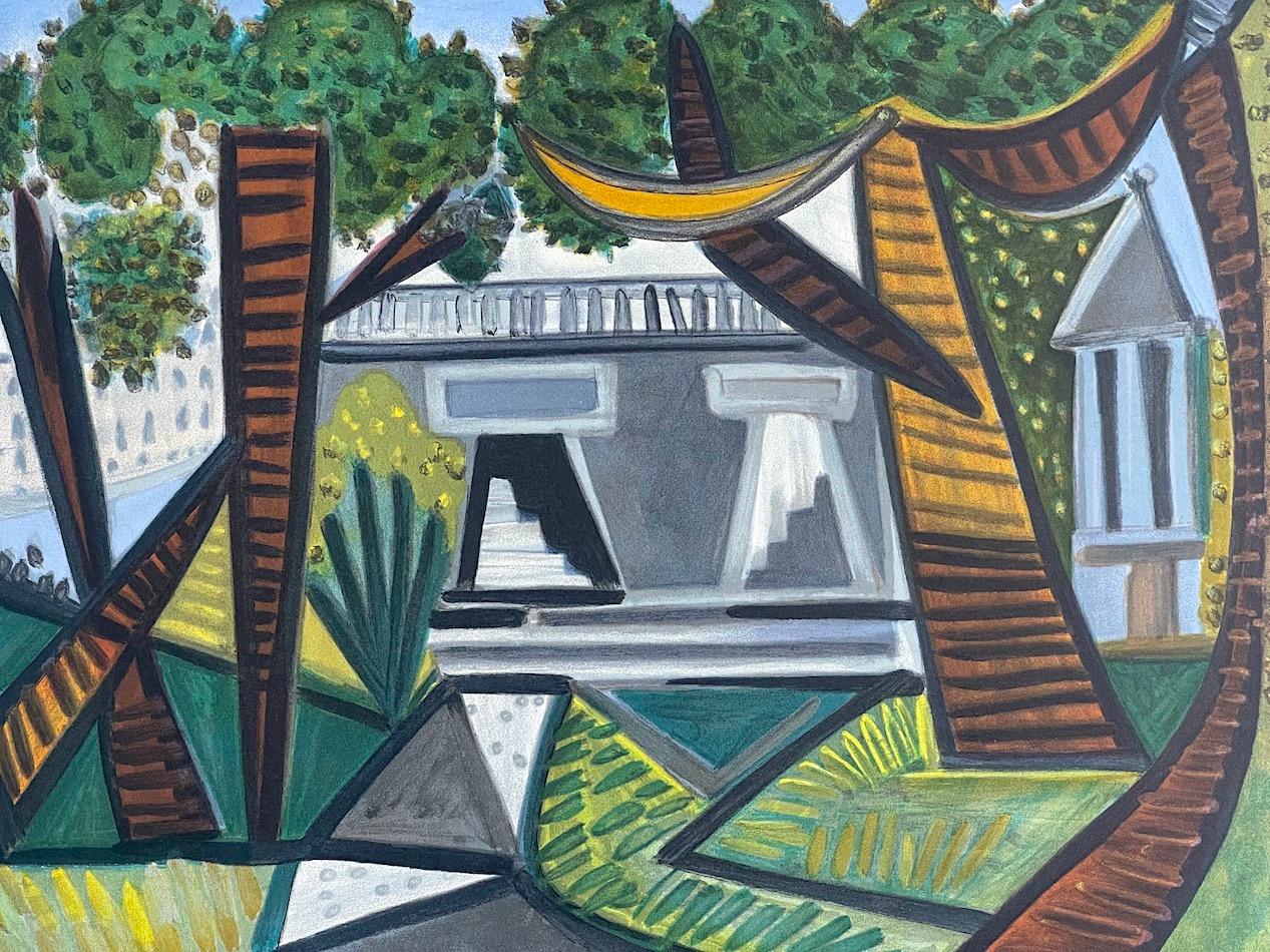 Lithographie LE VERT GALANT, paysage urbain abstrait, architecture, arbres - Abstrait Print par (after) Pablo Picasso
