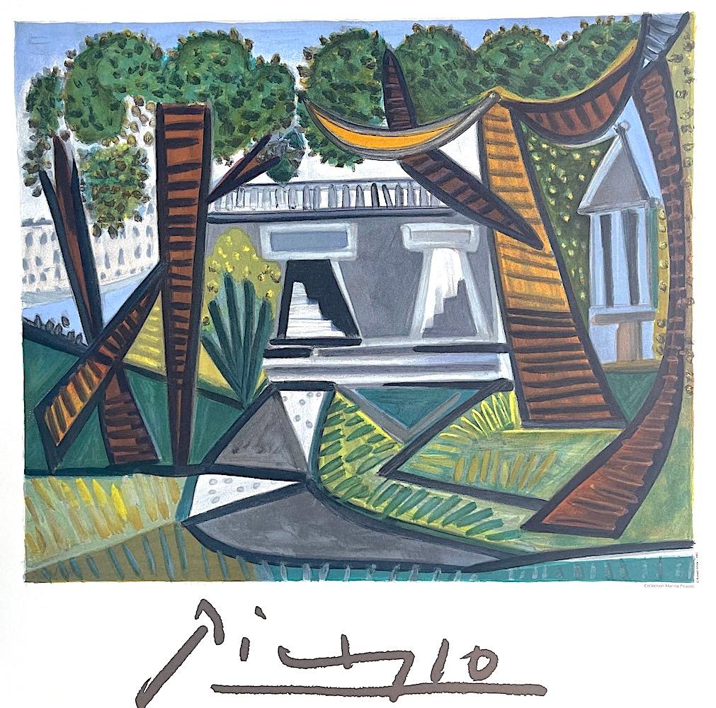 Abstract Print (after) Pablo Picasso - Lithographie LE VERT GALANT, paysage urbain abstrait, architecture, arbres