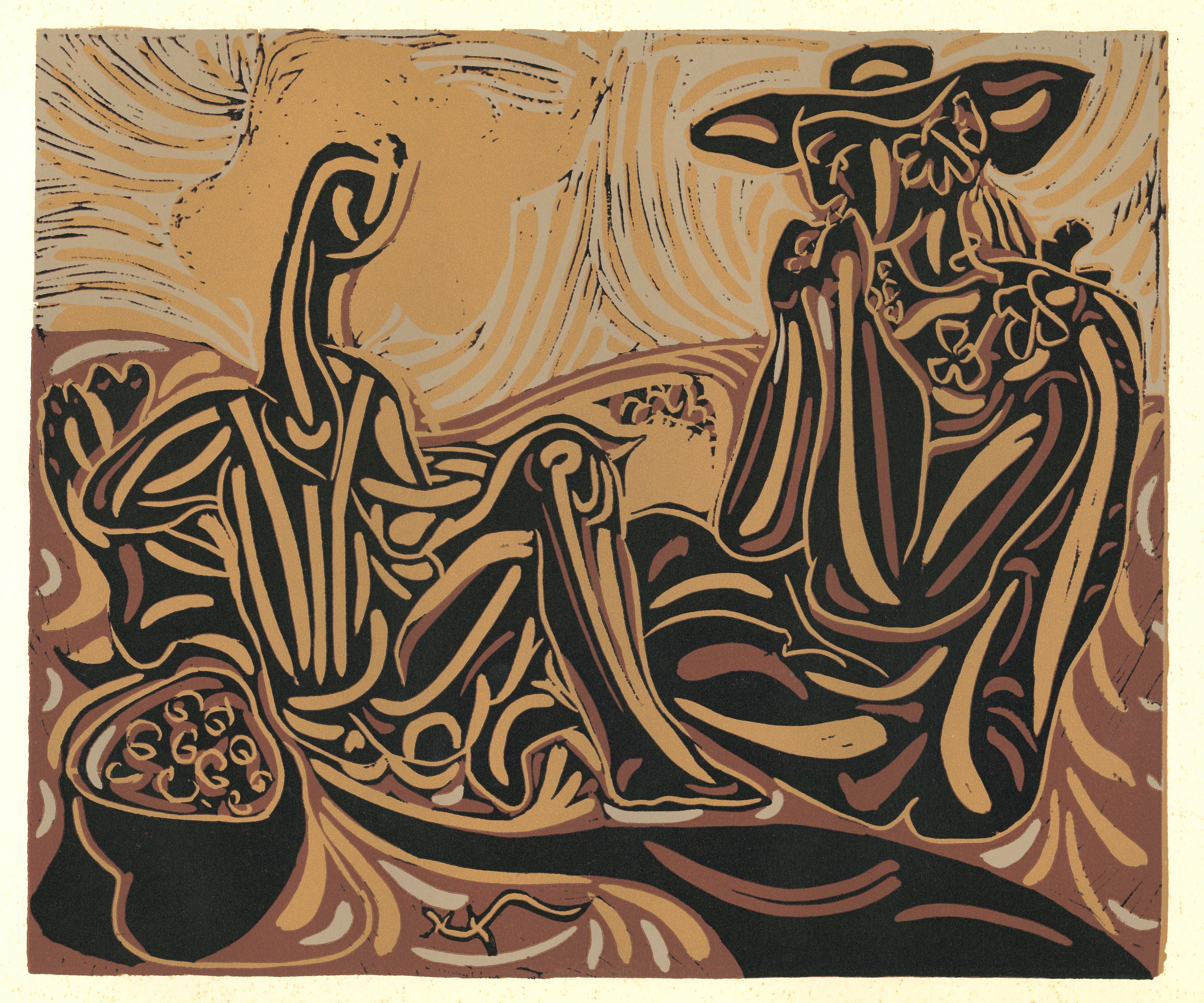 Les Vendangeurs   - Linocut-Reproduktion nach Pablo Picasso - 1962