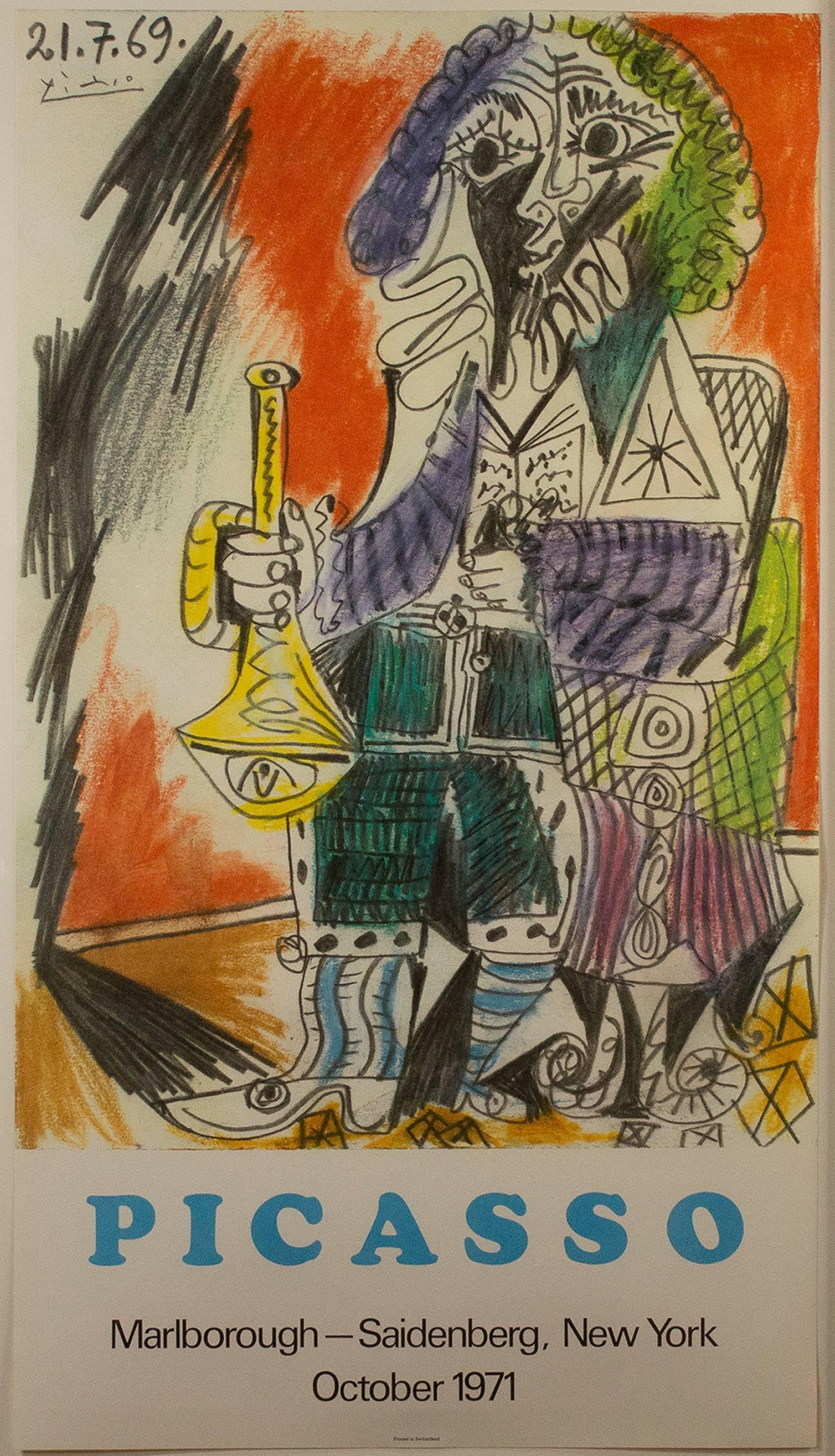 (after) Pablo Picasso Figurative Print – ""Man mit Horn", seltenes Originalplakat nach Pablo Picasso
