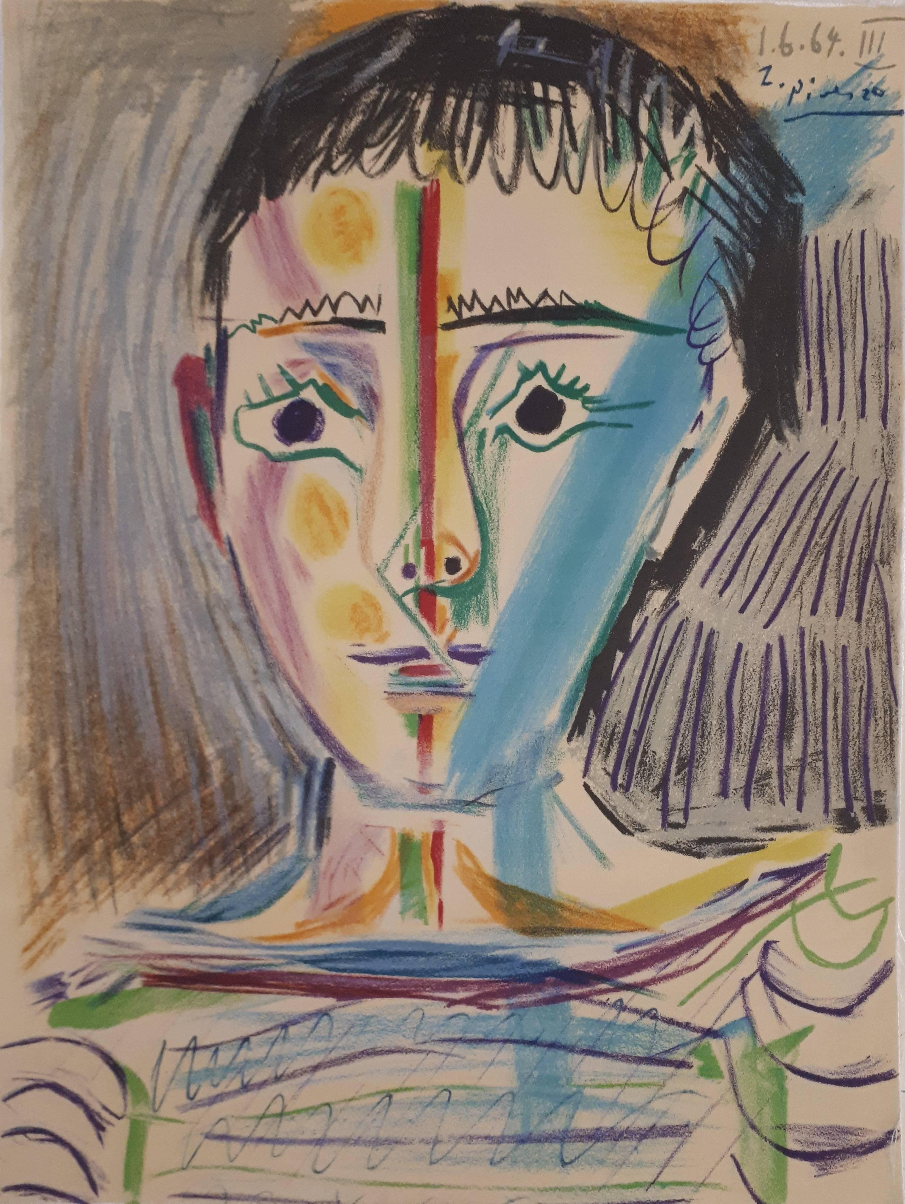 (after) Pablo Picasso Portrait Print - Man With Sailor Blouse - Stone lithograph - 1965