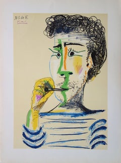 Man With Sailor Blouse and Cigarette - Stone lithograph - 1966