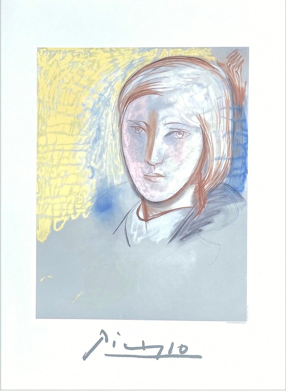 (after) Pablo Picasso Portrait Print - Marie-Thérèse Walter, Lithograph, Young Woman's Face, Pastel Portrait Drawing