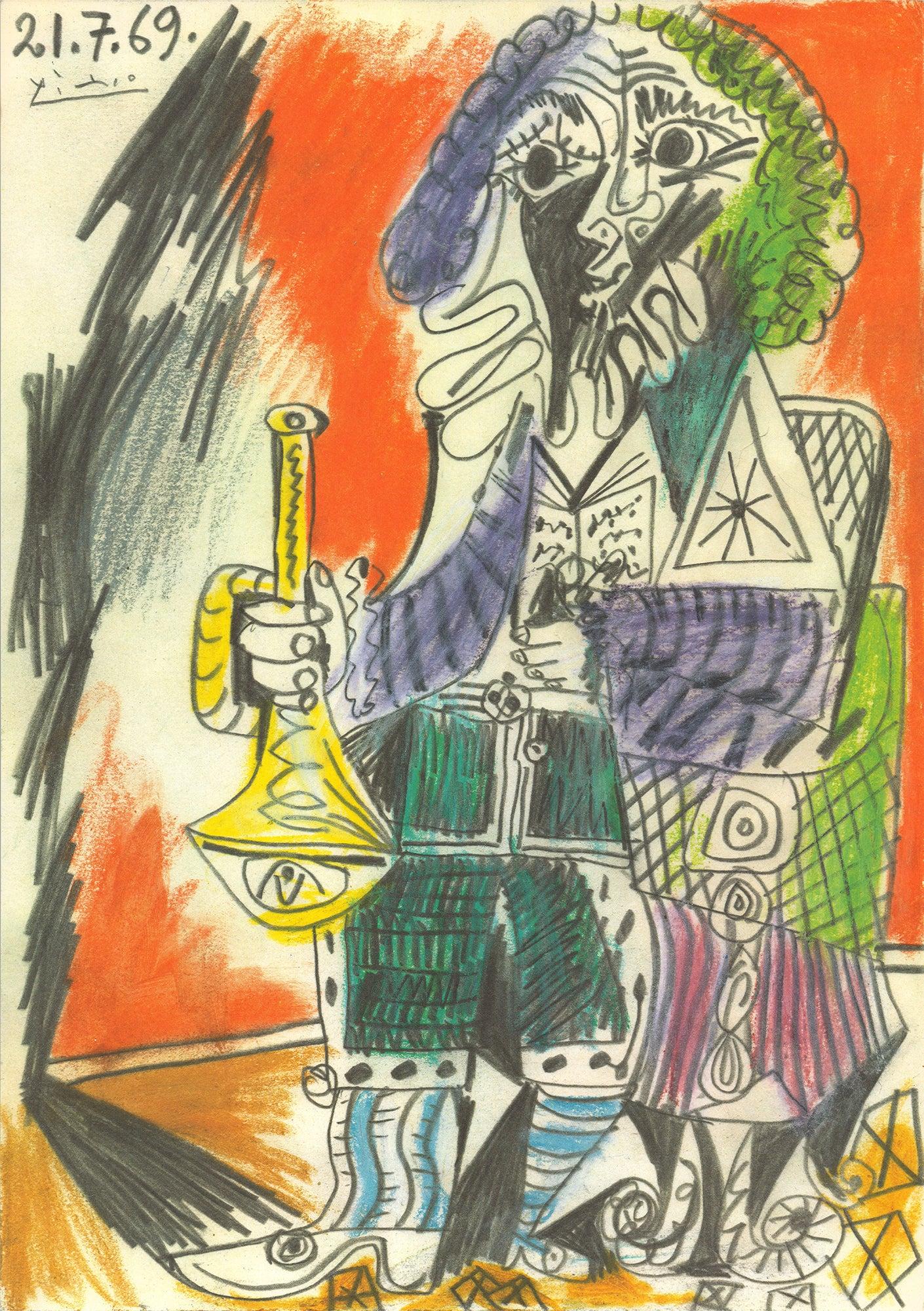 Marlborough-Saidenberg Trumpet Player - Beige Figurative Print by (after) Pablo Picasso