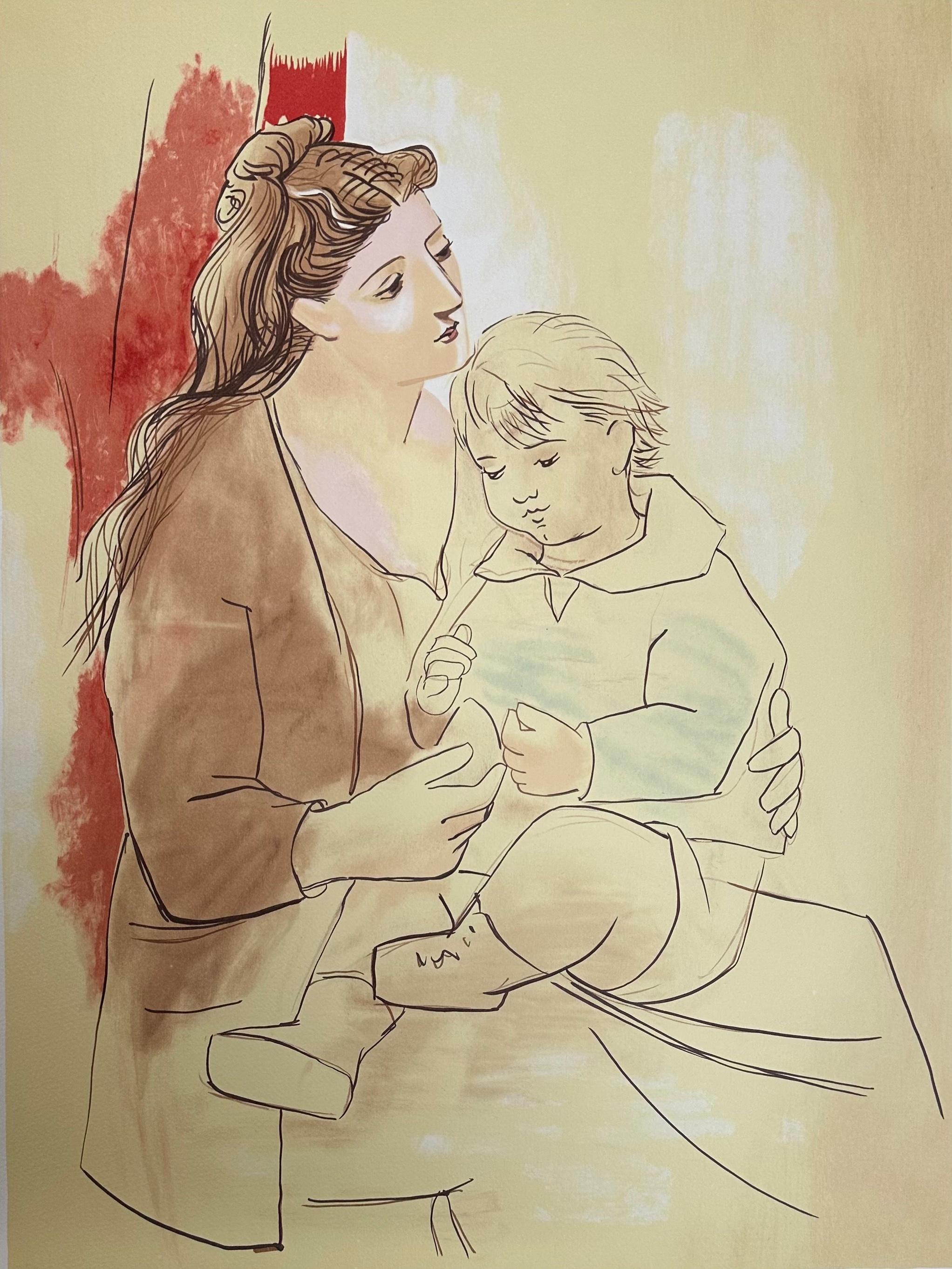 (after) Pablo Picasso Portrait Print - Maternité au Rideau Rouge