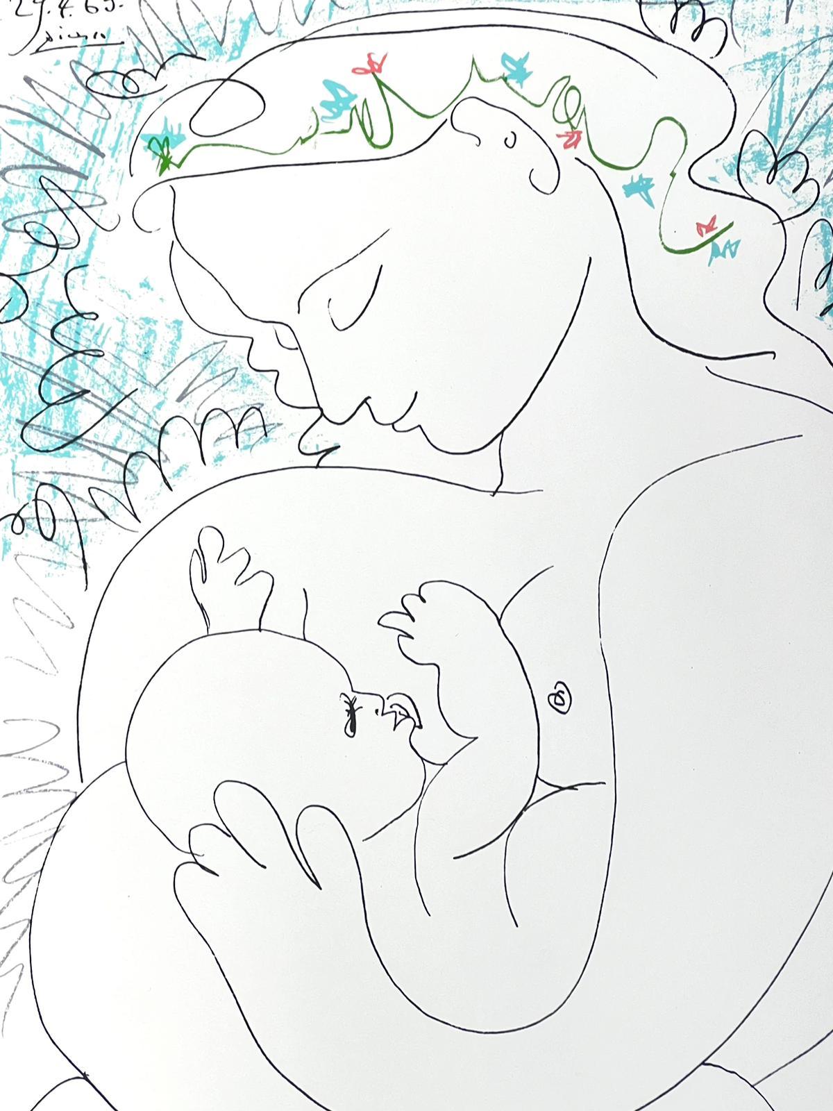 Maternity nach Pablo Picasso, Farblithographie von SPADEM 1983  – Print von (after) Pablo Picasso