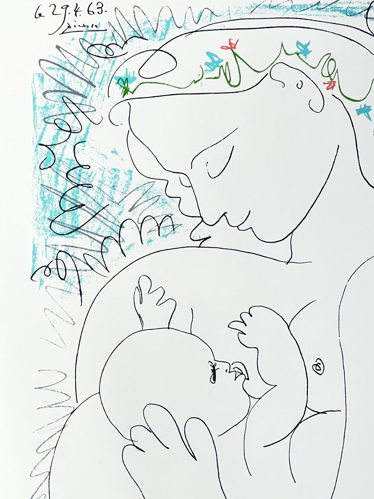 Maternitie
Nach Pablo Picasso (1881 - 1973)
erschienen bei SPADEM 1983, limitiert auf 1000 Exemplare
Druck auf dickem Papier, ungerahmt
Druck: 26 x 19,75 Zoll
Provenienz: Privatsammlung, Frankreich
Zustand: sehr guter und gesunder Zustand 
