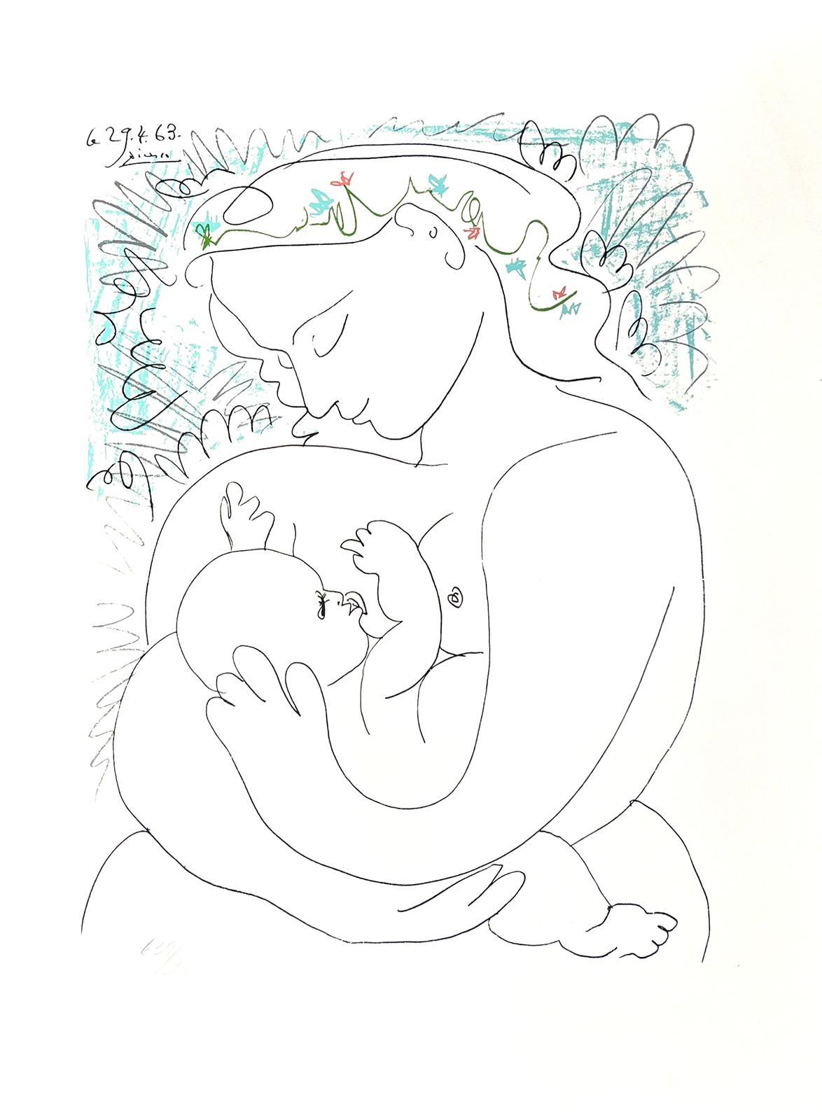(after) Pablo Picasso Portrait Print – Maternity nach Pablo Picasso, Farblithographie von SPADEM 1983 