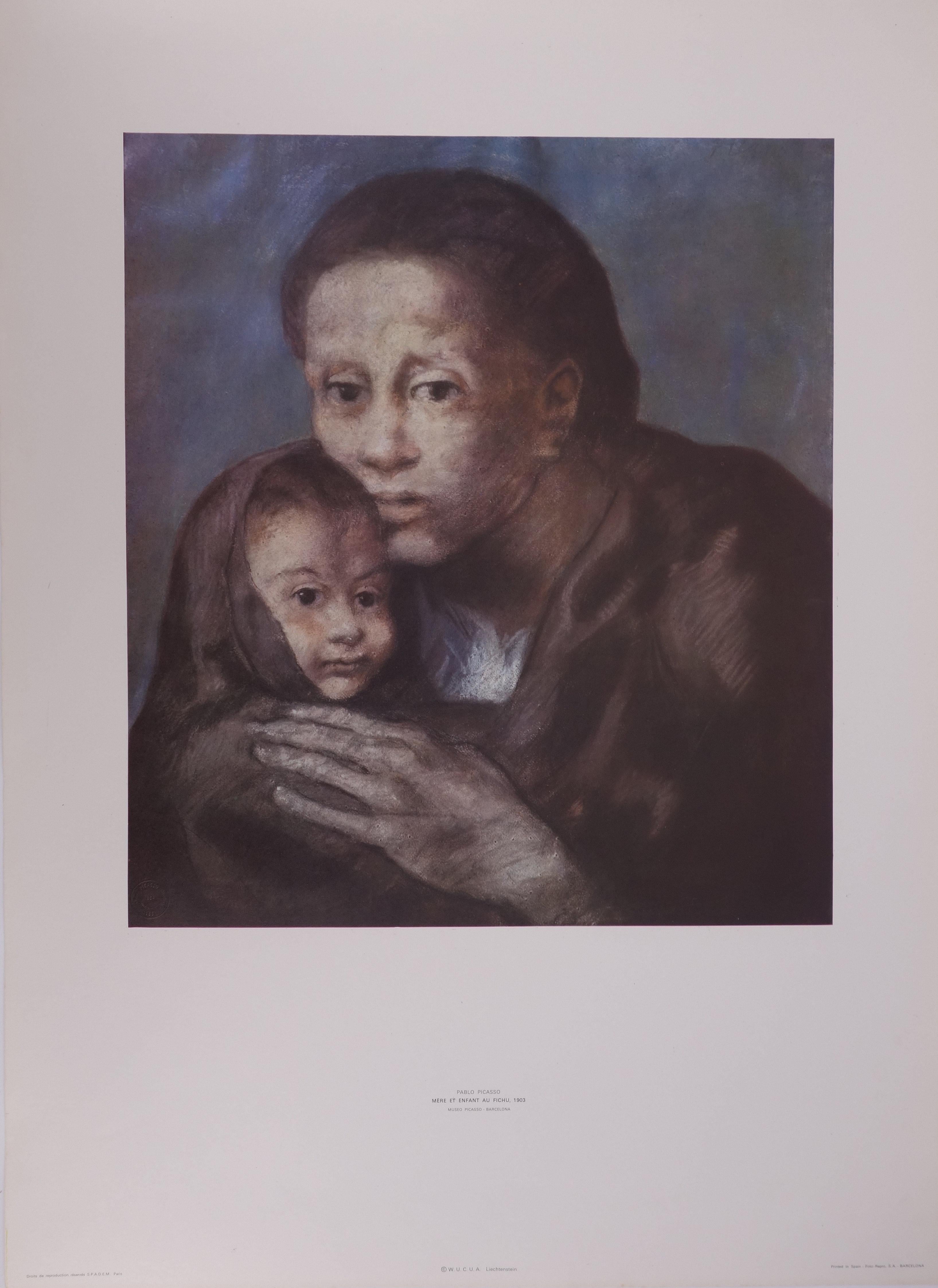 (after) Pablo Picasso Portrait Print - Maternity - Original vintage poster of Picasso Museum - 1966
