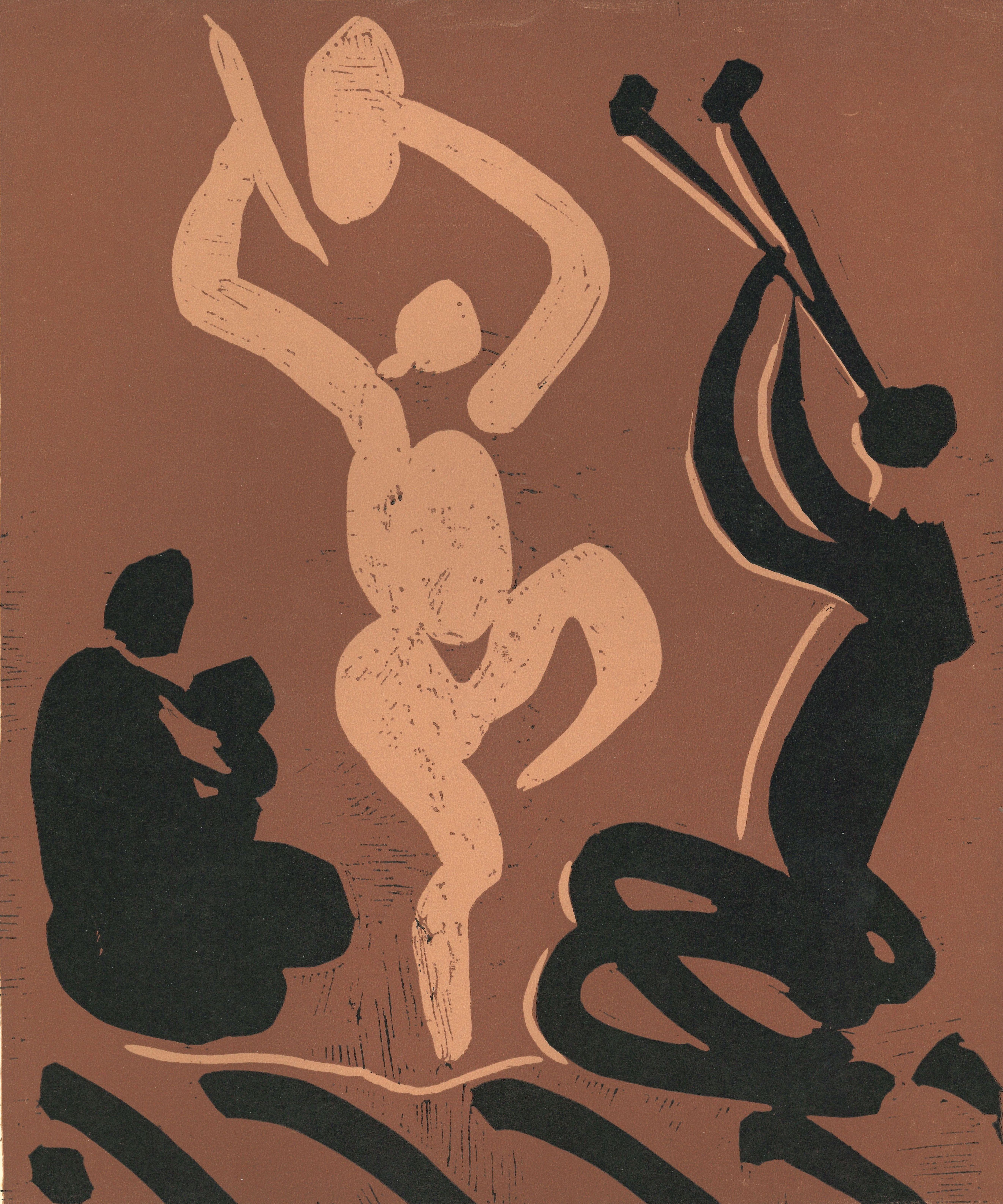 (after) Pablo Picasso Figurative Print - Mère. Danseur et Musicien  - Original Linocut After Pablo Picasso - 1962