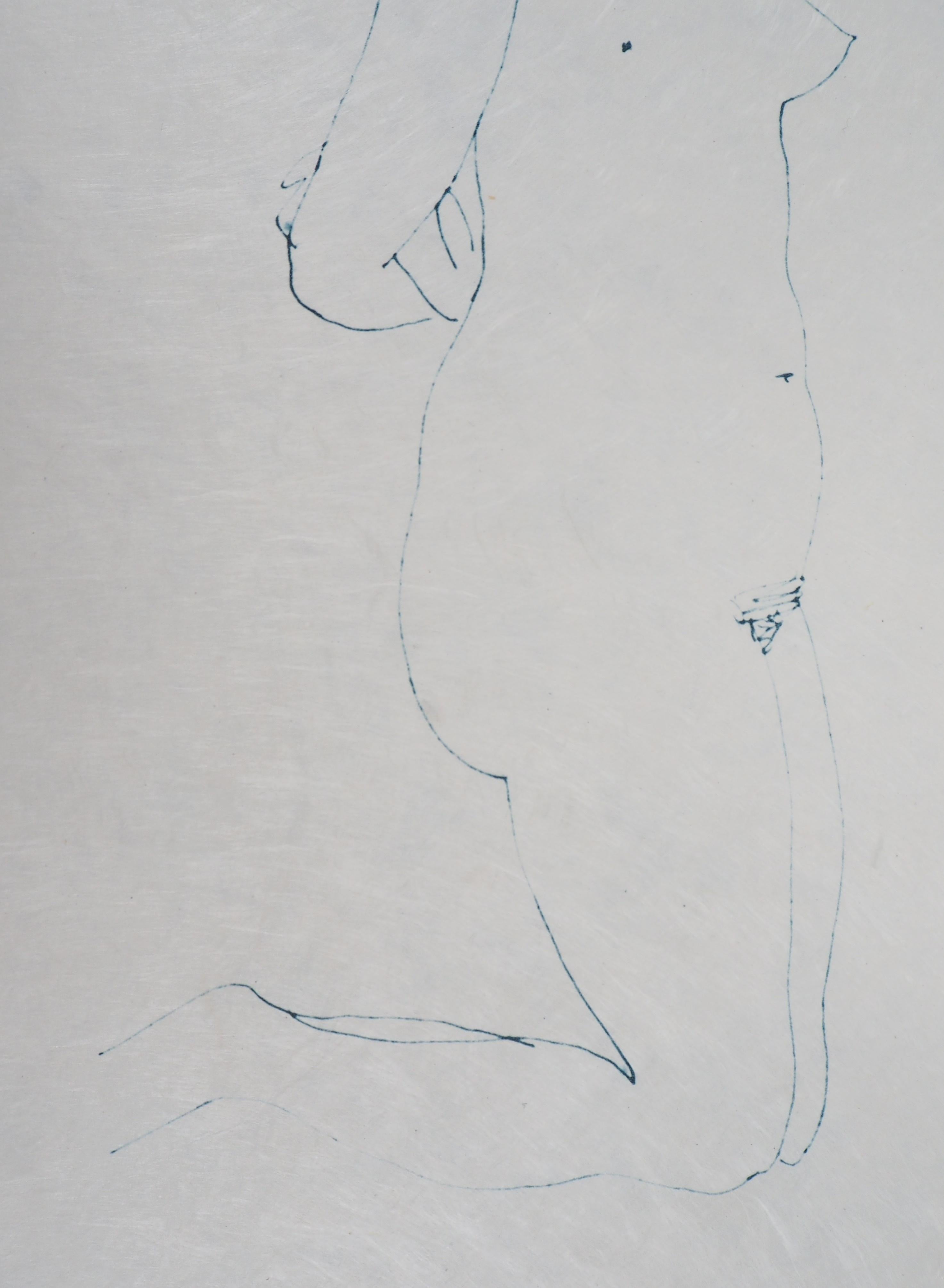 Model No No en bleu - Lithographie en vente 1
