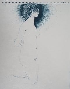 Model No No en bleu - Lithographie