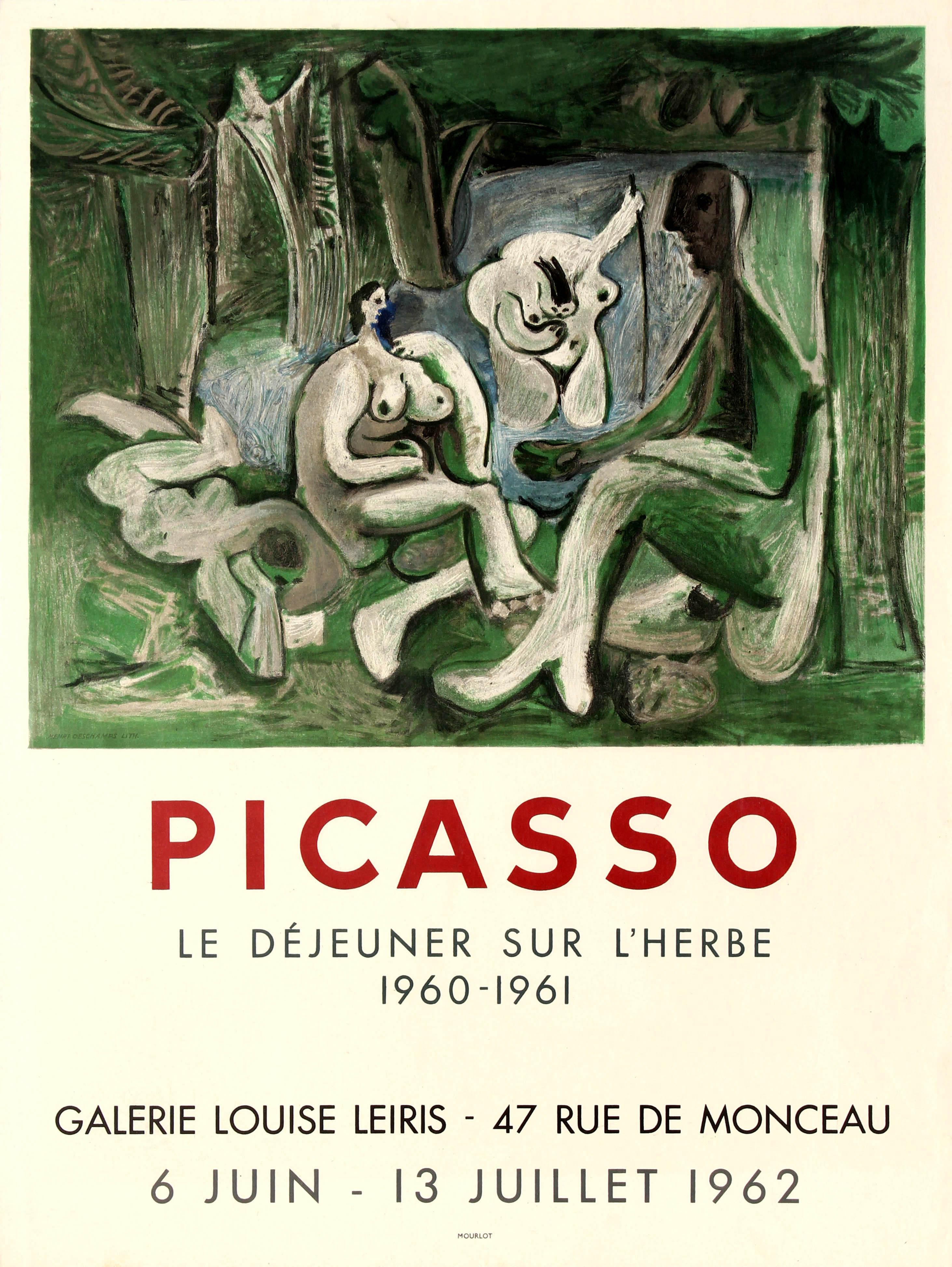 Original Vintage Pablo Picasso Art Exhibition Poster Luncheon On The Grass Manet