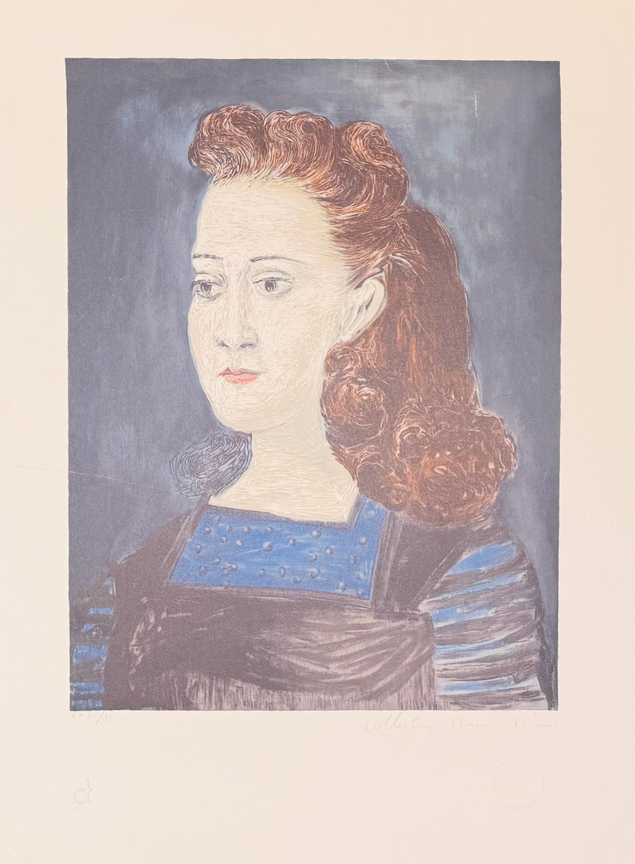 Pablo Picasso (1881 - 1973) - Femme à la Collerette Bleue - lithograph on paper - Abstract Print by (after) Pablo Picasso