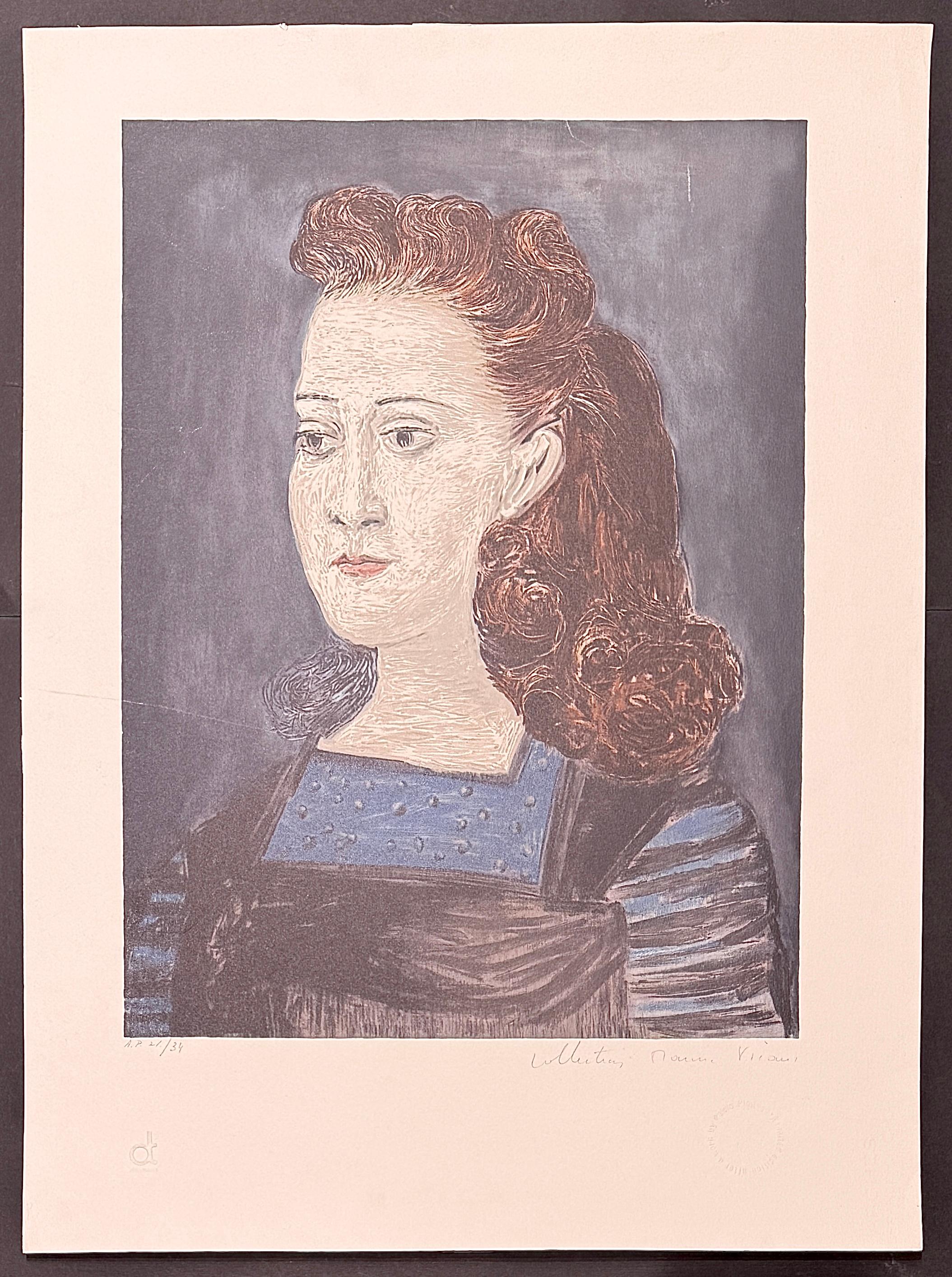 Pablo Picasso (1881 - 1973) - Femme à la Collerette Bleue - litografía sobre papel - Print Abstracto de (after) Pablo Picasso
